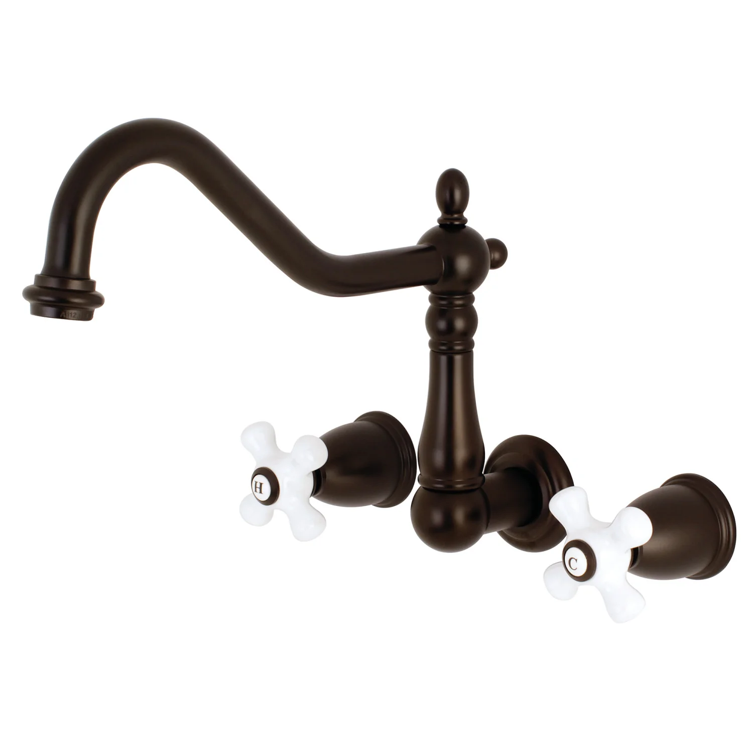 Kingston Heirloom KS1285PX - Heritage Two-Handle 3-Hole Wall Mount Kitchen Faucet, Oil Rubbed Bronze