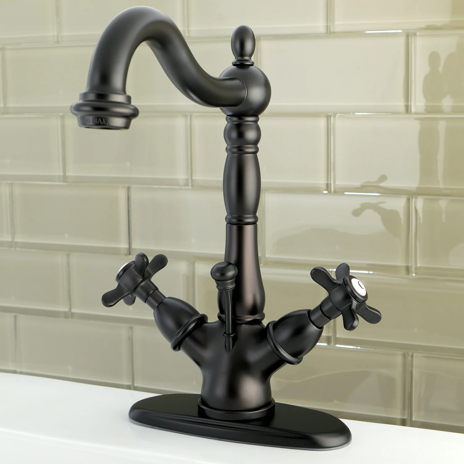 Kingston Heirloom KS1435BEX - Essex Double-Handle 1-or-3 Hole Deck Mount 4-Inch Centerset Bathroom Faucet with Brass Pop-Up, Oil Rubbed Bronze - Image 2