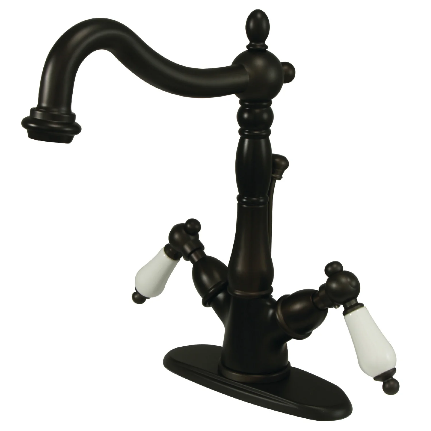 Kingston Heirloom KS1435PL - Heritage Double-Handle 1-or-3 Hole Deck Mount 4-Inch Centerset Bathroom Faucet with Brass Pop-Up, Oil Rubbed Bronze