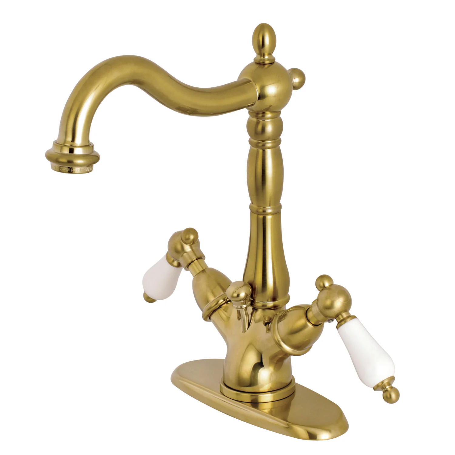 Kingston Heirloom KS1437PL - Heritage Double-Handle 1-or-3 Hole Deck Mount 4-Inch Centerset Bathroom Faucet with Brass Pop-Up, Brushed Brass