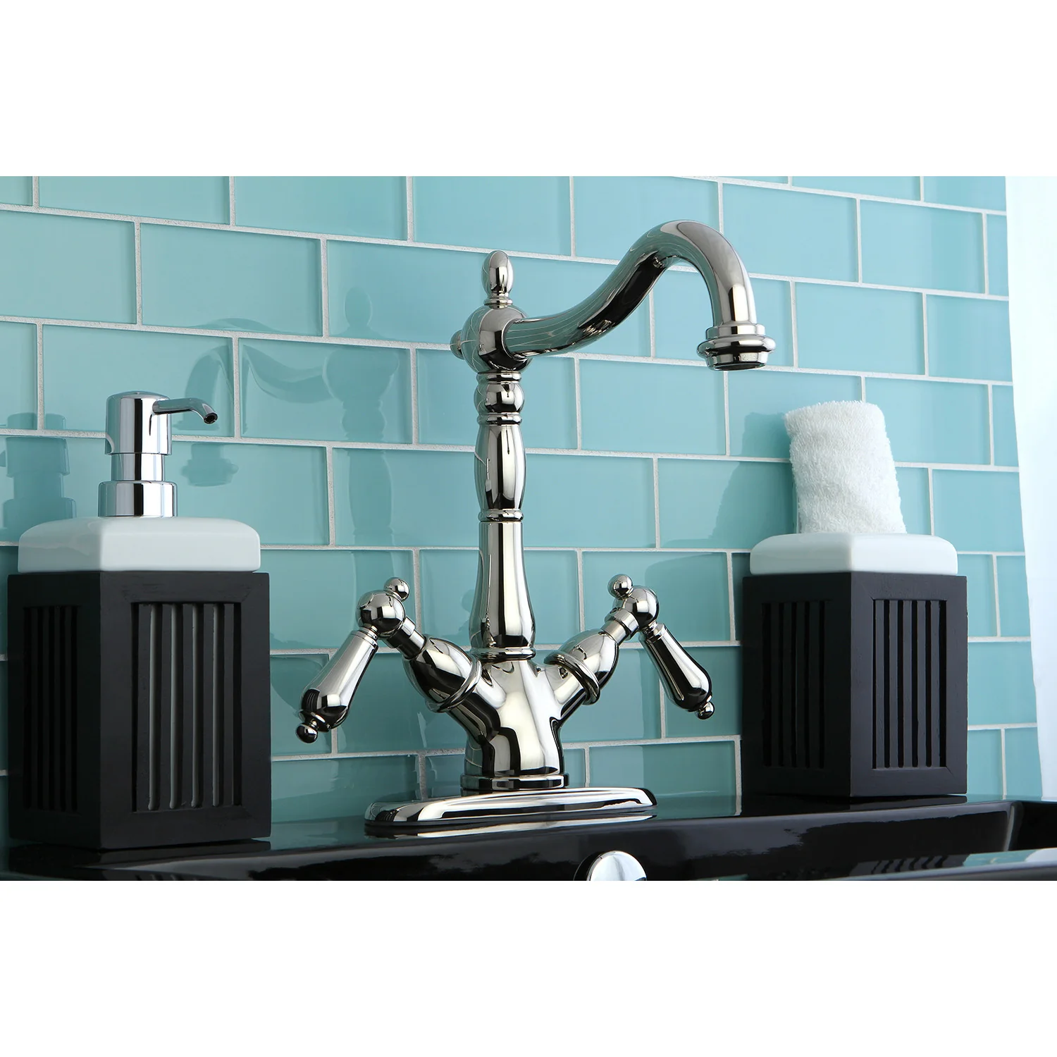 Kingston Heirloom KS1496AL - Heritage Two-Handle 1-or-3 Hole Deck Mount Vessel Faucet, Polished Nickel - Image 2