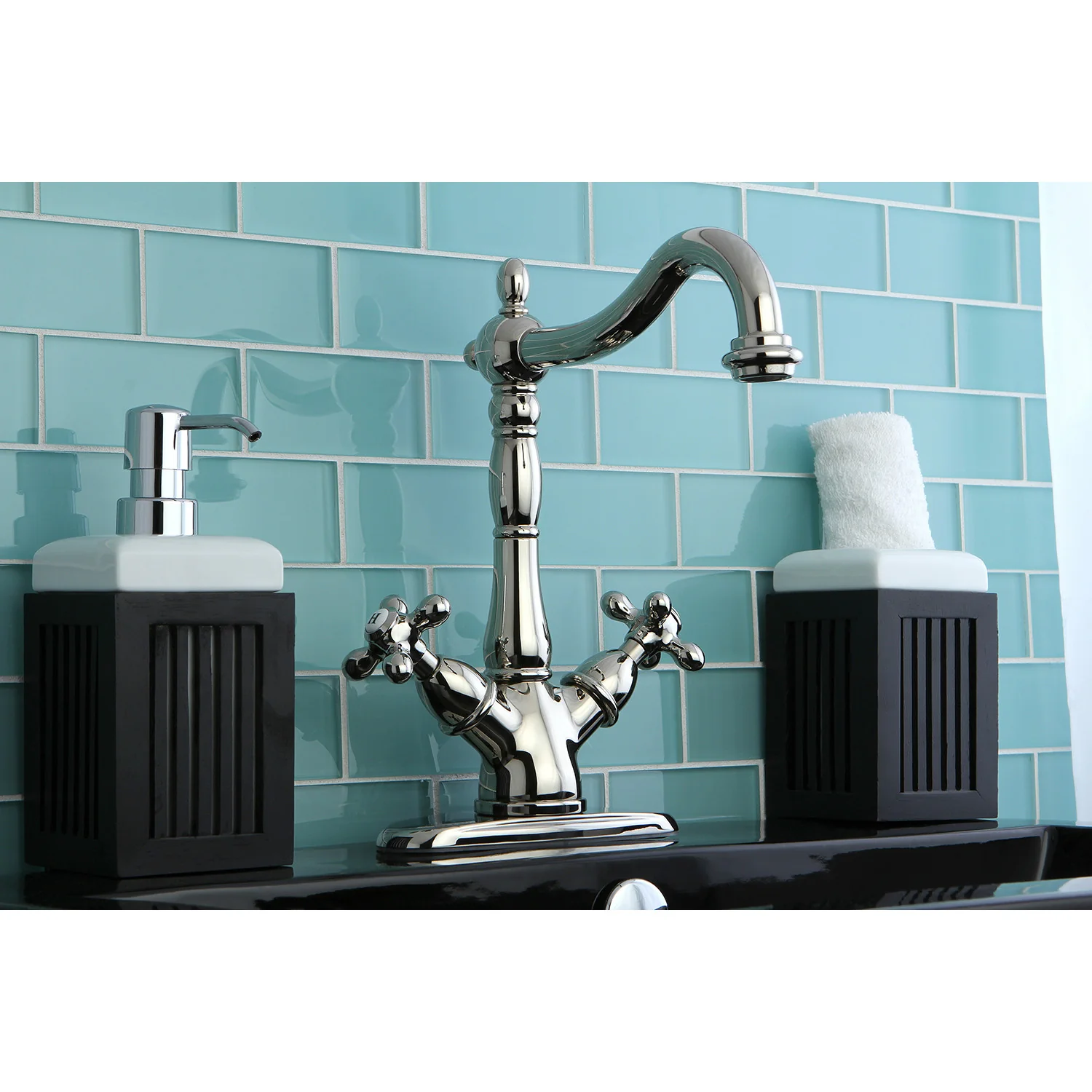 Kingston Heirloom KS1496AX - Heritage Two-Handle 1-or-3 Hole Deck Mount Vessel Faucet, Polished Nickel - Image 2