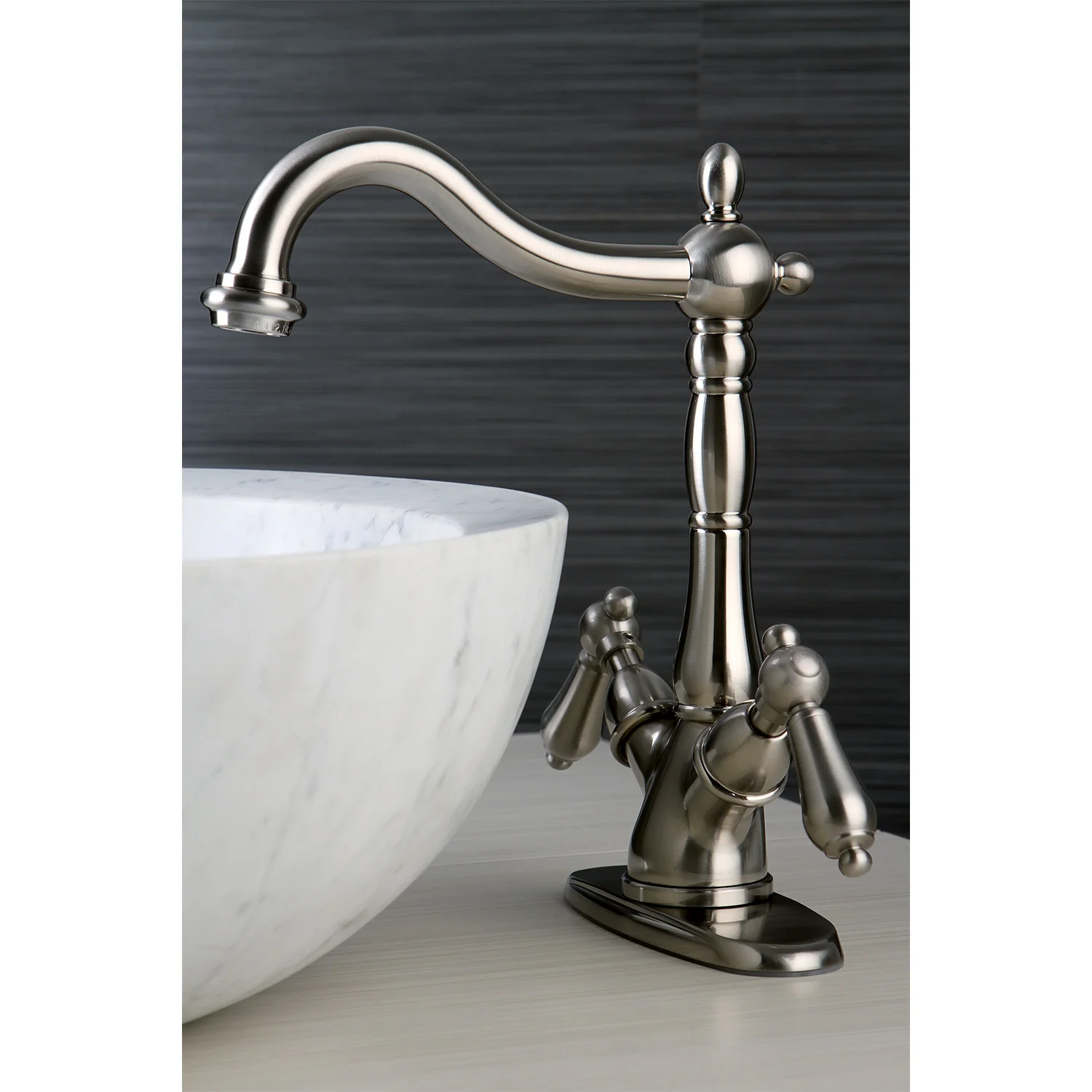 Kingston Heirloom KS1498AL - Heritage Two-Handle 1-or-3 Hole Deck Mount Vessel Faucet, Brushed Nickel - Image 2
