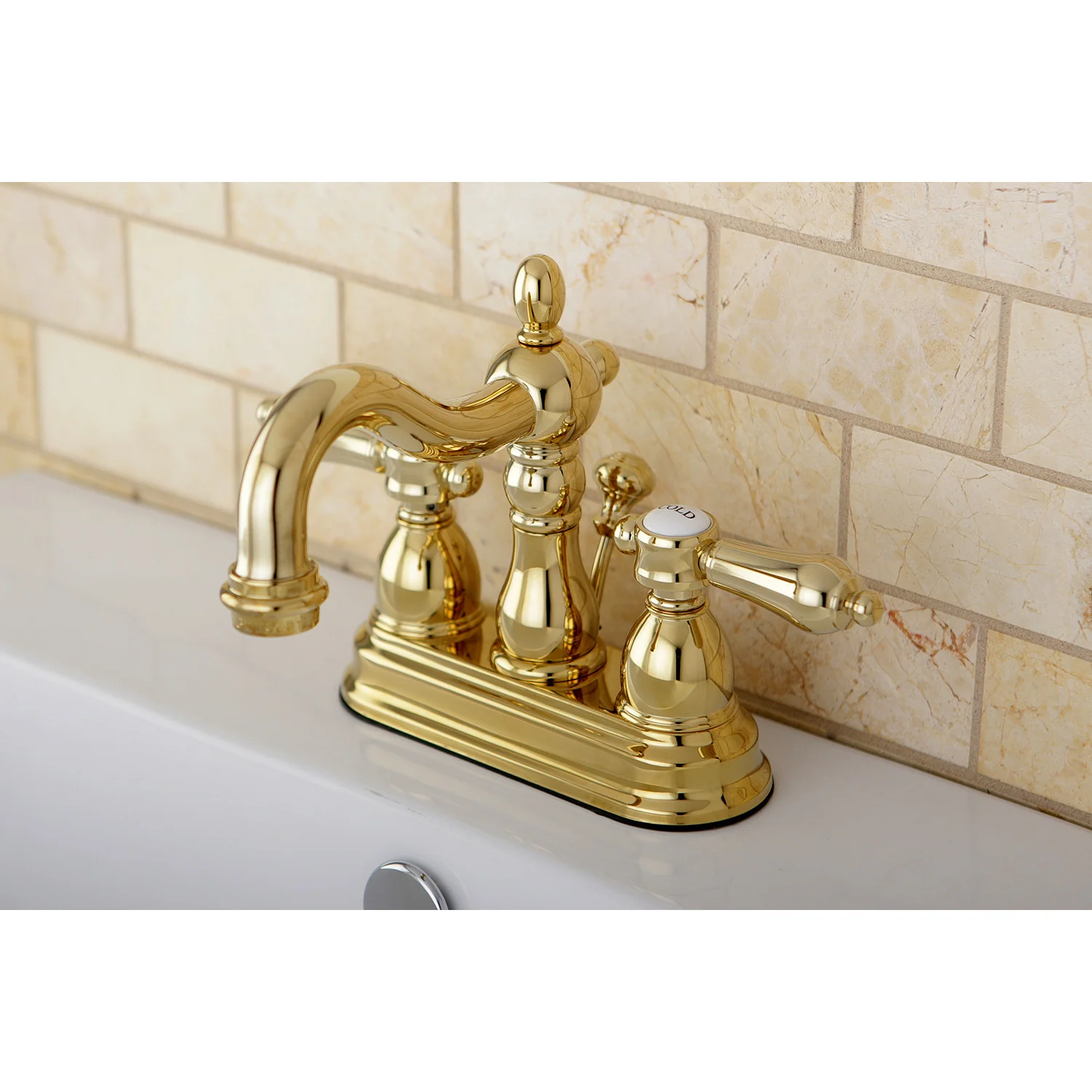 Kingston Heirloom KS1602BAL Double-Handle 3-Hole Deck Mount 4-Inch Centerset Bathroom Faucet with Brass Pop-Up, Polished Brass - Image 2