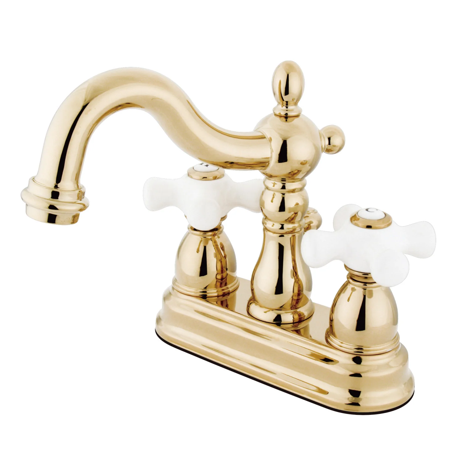 Kingston Heirloom KS1602PX - Heritage Double-Handle 3-Hole Deck Mount 4-Inch Centerset Bathroom Faucet with Brass Pop-Up, Polished Brass
