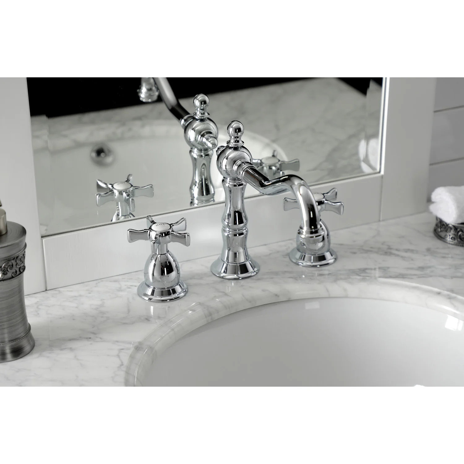 Kingston Heirloom KS1971NX - Hamilton Two-Handle 3-Hole Deck Mount Widespread Bathroom Faucet with Brass Pop-Up, Polished Chrome - Image 5