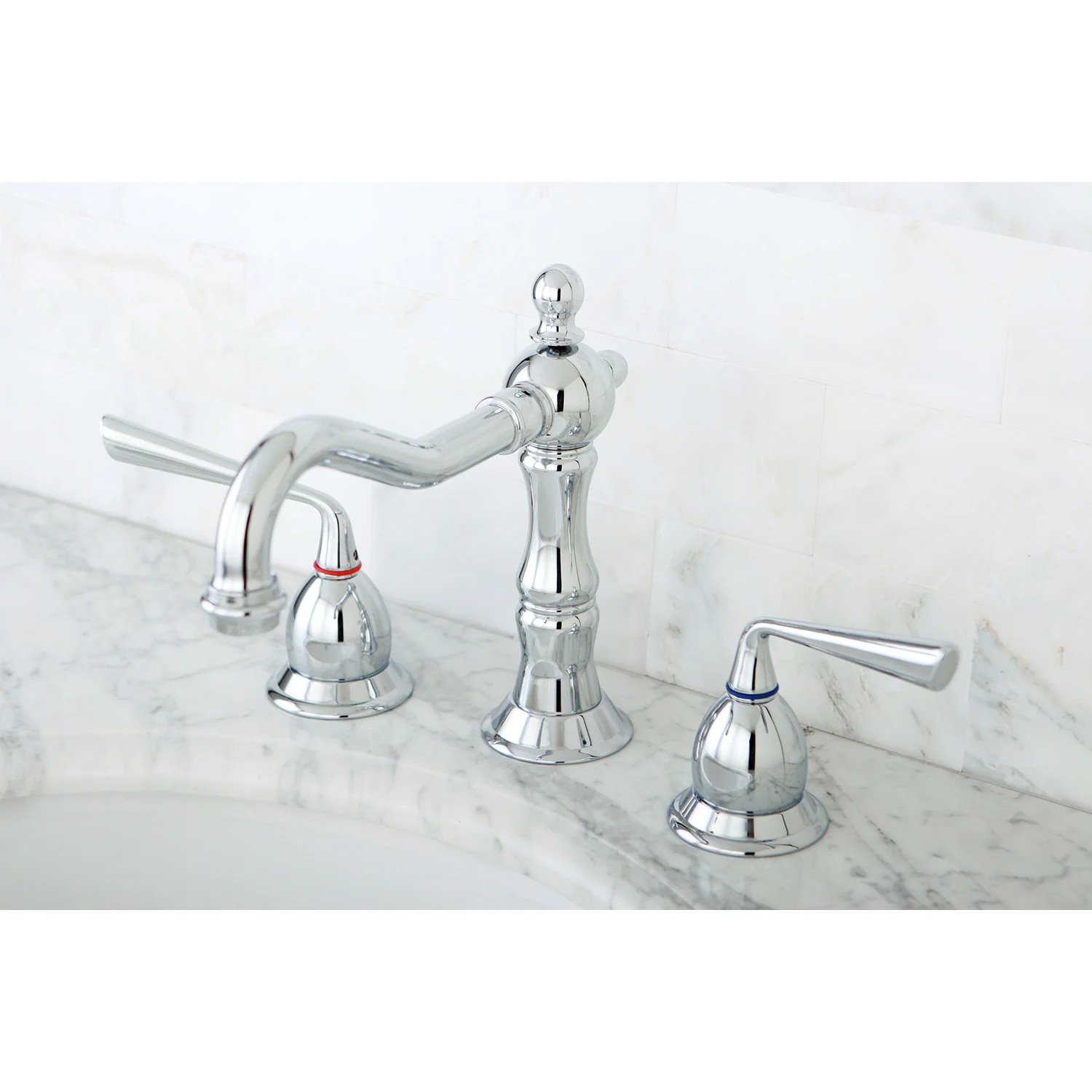 Kingston Heirloom KS1971ZL - Silver Sage Two-Handle 3-Hole Deck Mount Widespread Bathroom Faucet with Brass Pop-Up, Polished Chrome - Image 2