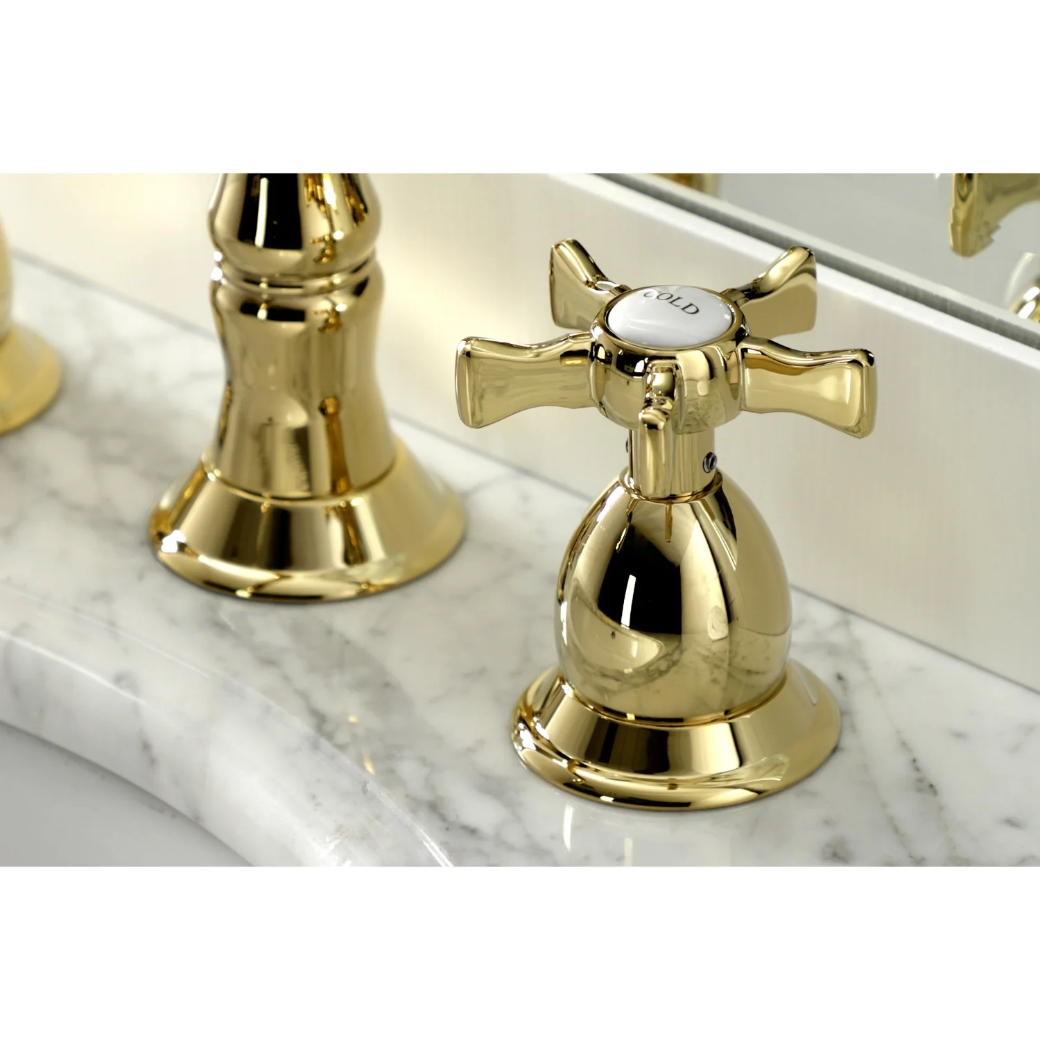 Kingston Heirloom KS1972NX - Hamilton Two-Handle 3-Hole Deck Mount Widespread Bathroom Faucet with Brass Pop-Up, Polished Brass - Image 2