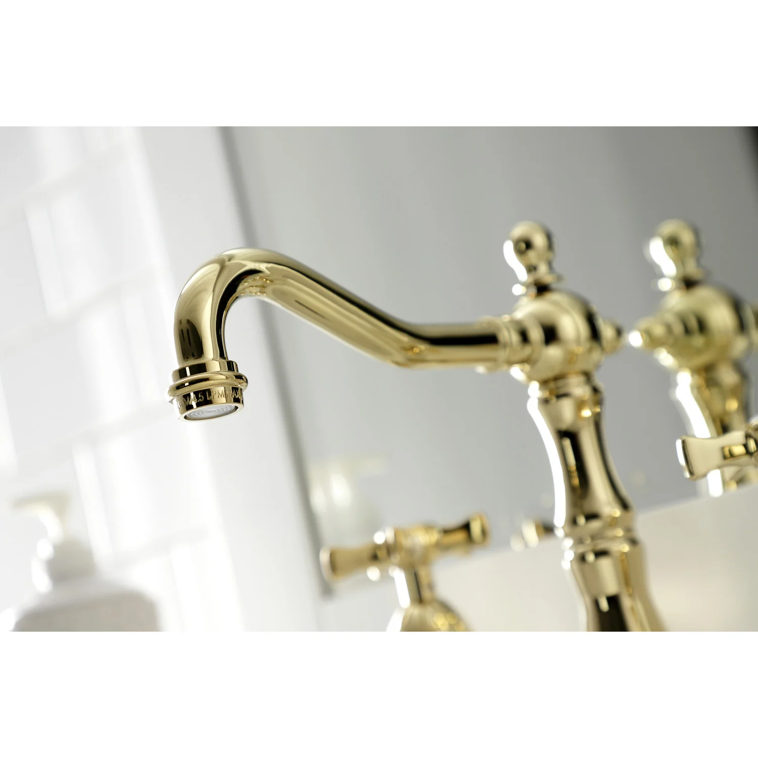 Kingston Heirloom KS1972NX - Hamilton Two-Handle 3-Hole Deck Mount Widespread Bathroom Faucet with Brass Pop-Up, Polished Brass - Image 3