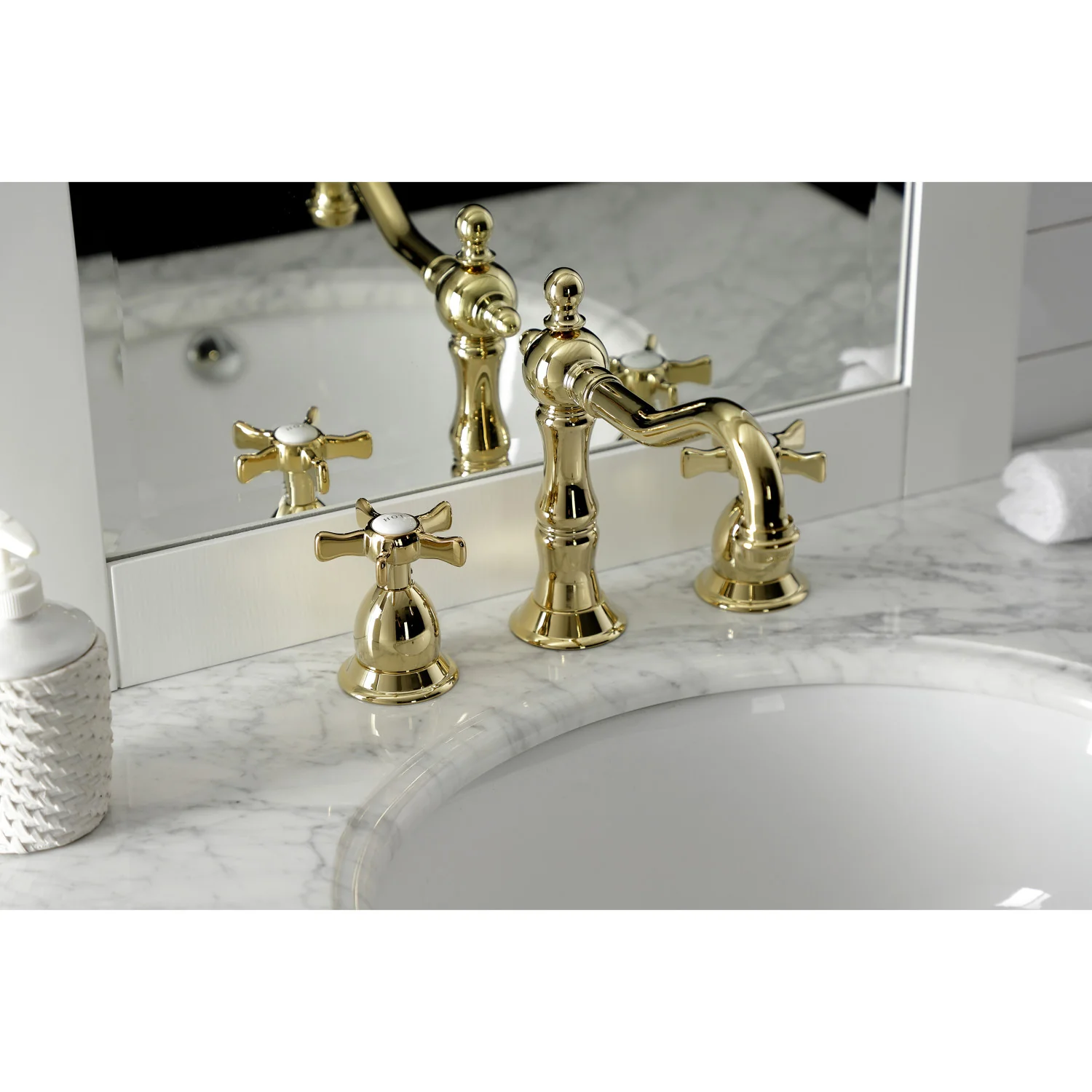 Kingston Heirloom KS1972NX - Hamilton Two-Handle 3-Hole Deck Mount Widespread Bathroom Faucet with Brass Pop-Up, Polished Brass - Image 5