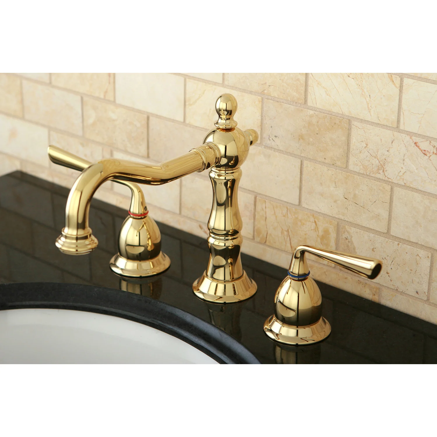 Kingston Heirloom KS1972ZL - Silver Sage Two-Handle 3-Hole Deck Mount Widespread Bathroom Faucet with Brass Pop-Up, Polished Brass - Image 2