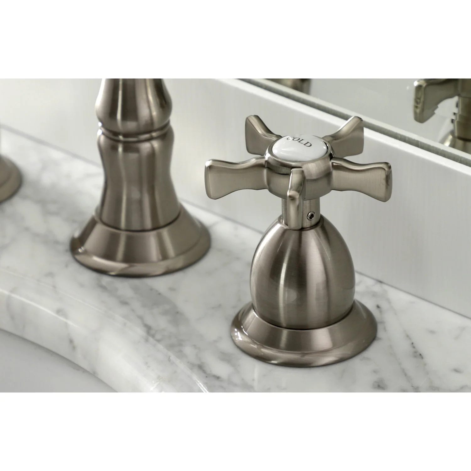 Kingston Heirloom KS1978NX - Hamilton Two-Handle 3-Hole Deck Mount Widespread Bathroom Faucet with Brass Pop-Up, Brushed Nickel - Image 2