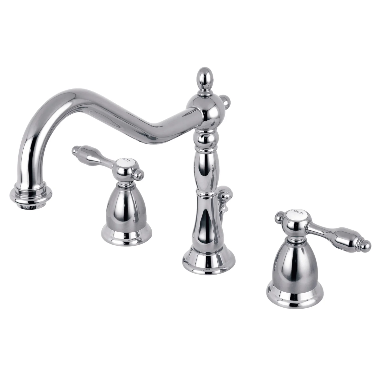 Kingston Heirloom KS1991TAL - Tudor Two-Handle 3-Hole Deck Mount Widespread Bathroom Faucet with Brass Pop-Up, Polished Chrome