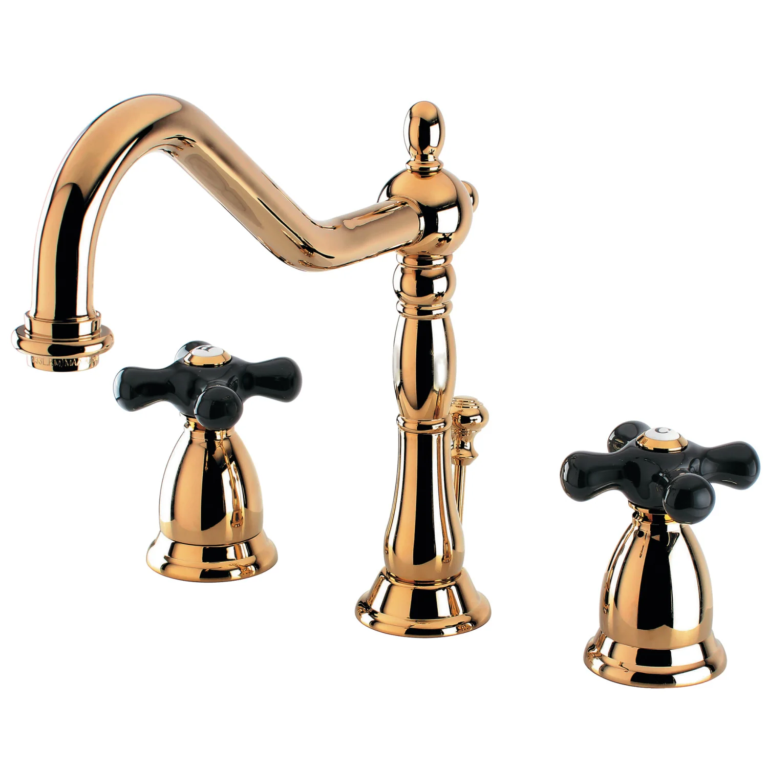 Kingston Heirloom KS1992PKX - Duchess Two-Handle 3-Hole Deck Mount Widespread Bathroom Faucet with Brass Pop-Up, Polished Brass