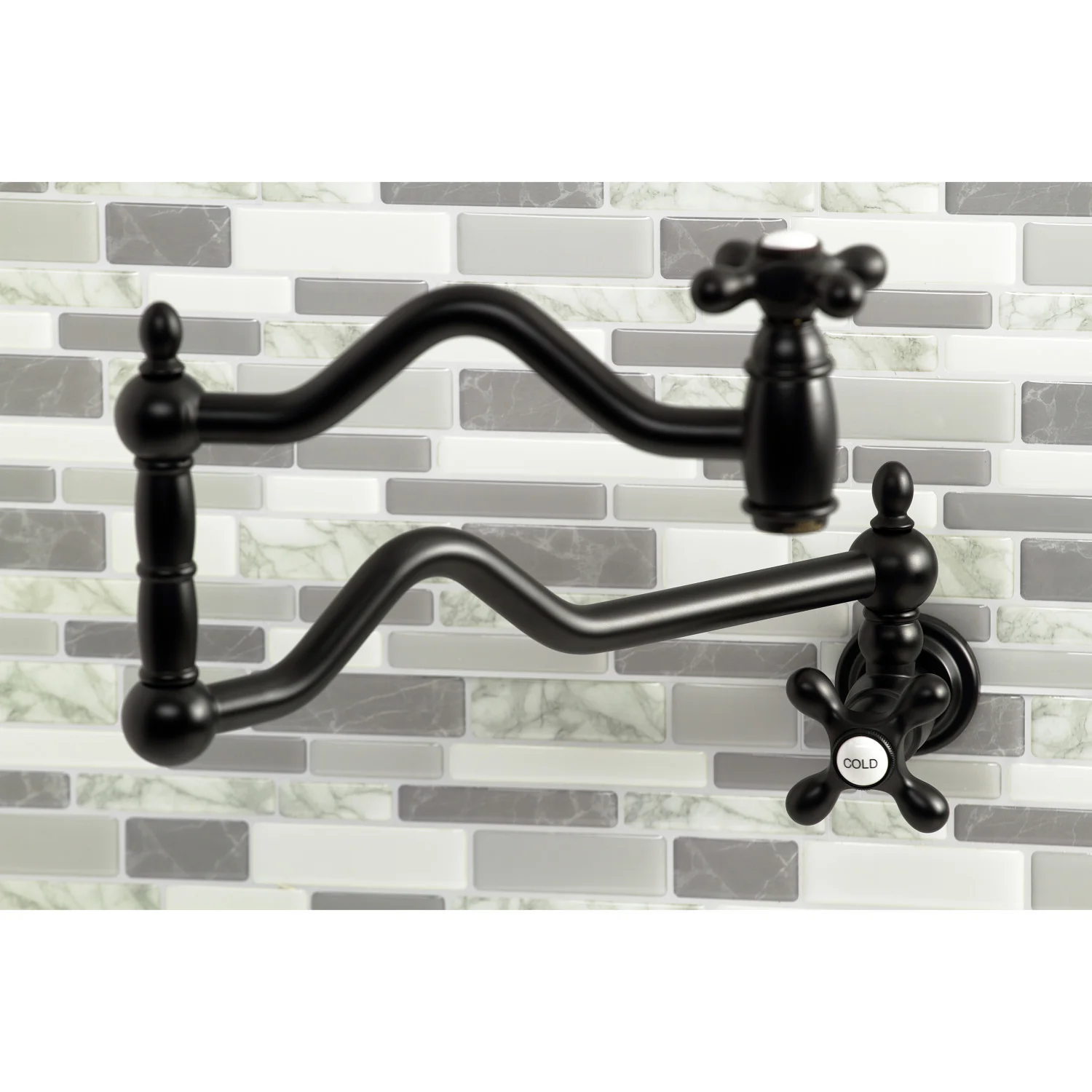 Kingston Heirloom KS2100AX - Heritage Two-Handle 1-Hole Wall Mount Pot Filler Faucet, Matte Black - Image 4