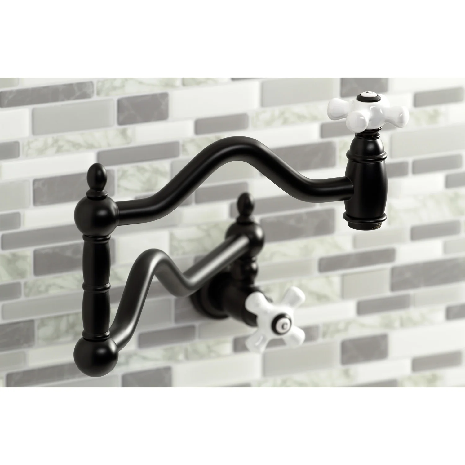 Kingston Heirloom KS2100PX - Heritage Two-Handle 1-Hole Wall Mount Pot Filler Faucet, Matte Black - Image 3