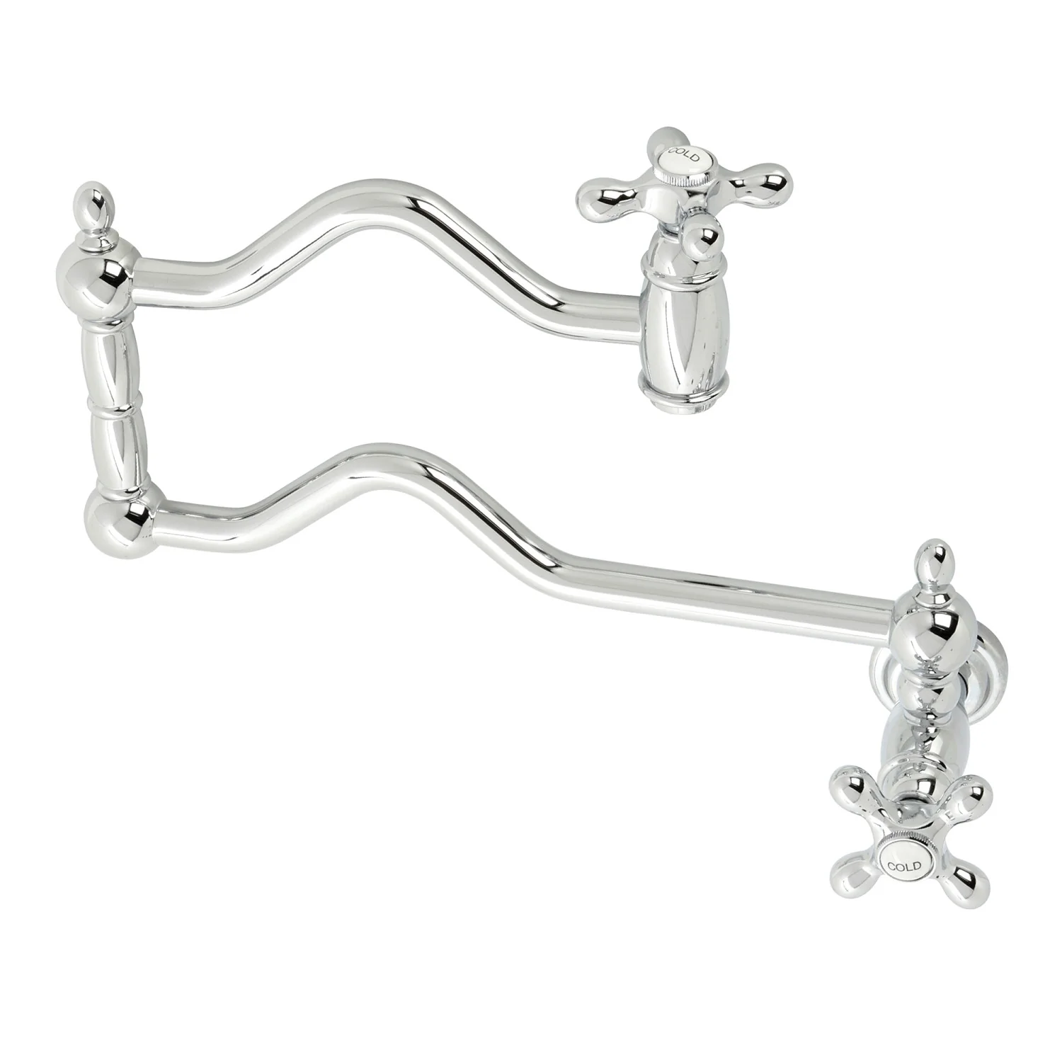 Kingston Heirloom KS2101AX - Heritage Two-Handle 1-Hole Wall Mount Pot Filler Faucet, Polished Chrome