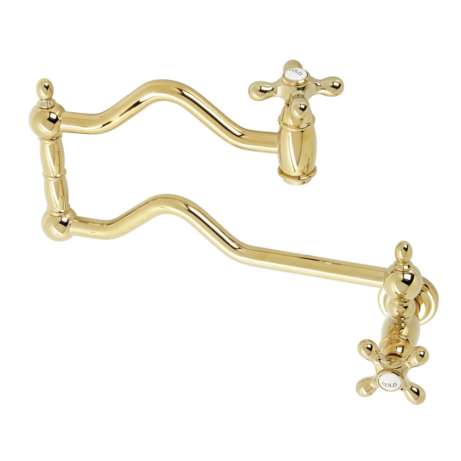 Kingston Heirloom KS2102AX - Heritage Two-Handle 1-Hole Wall Mount Pot Filler Faucet, Polished Brass
