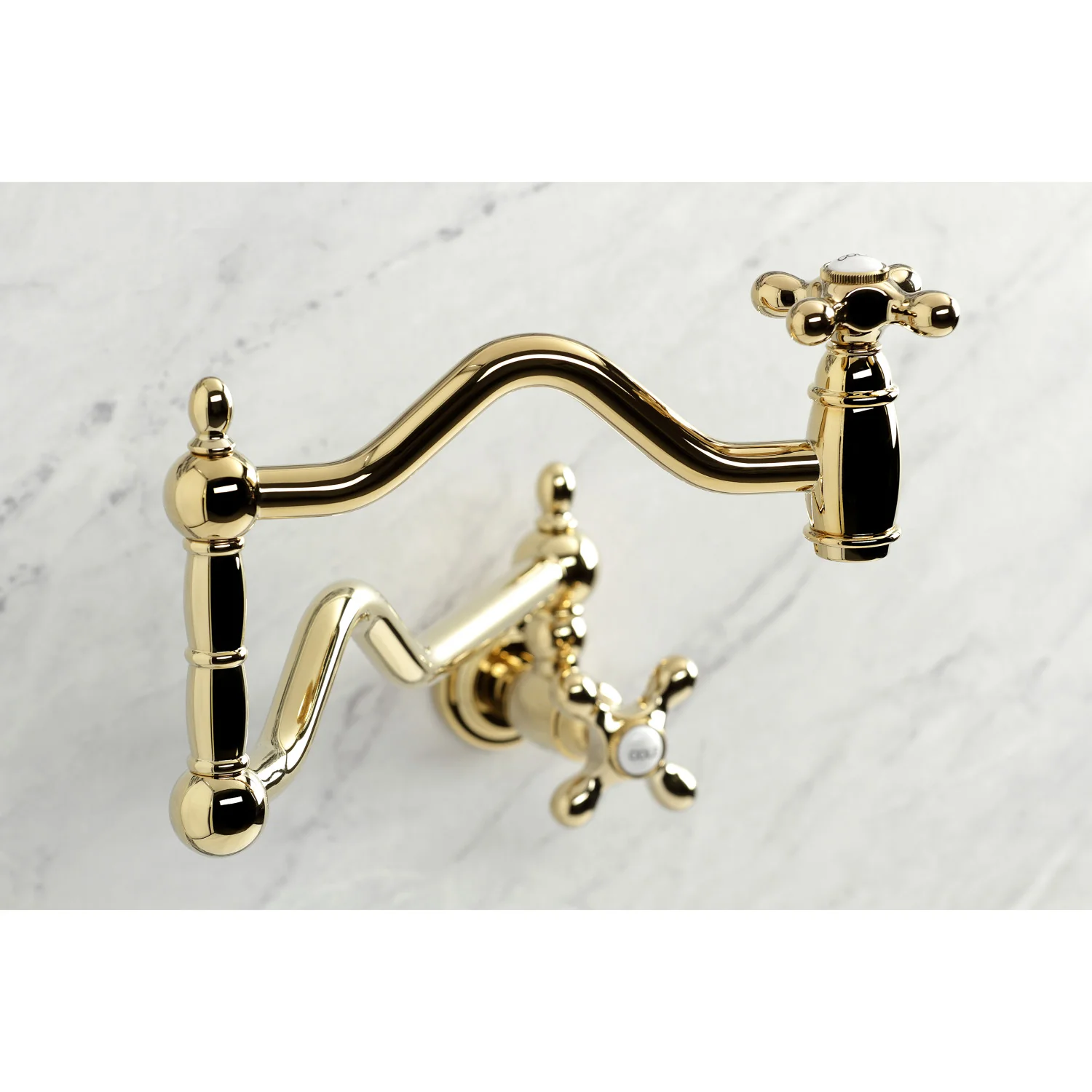 Kingston Heirloom KS2102AX - Heritage Two-Handle 1-Hole Wall Mount Pot Filler Faucet, Polished Brass - Image 3