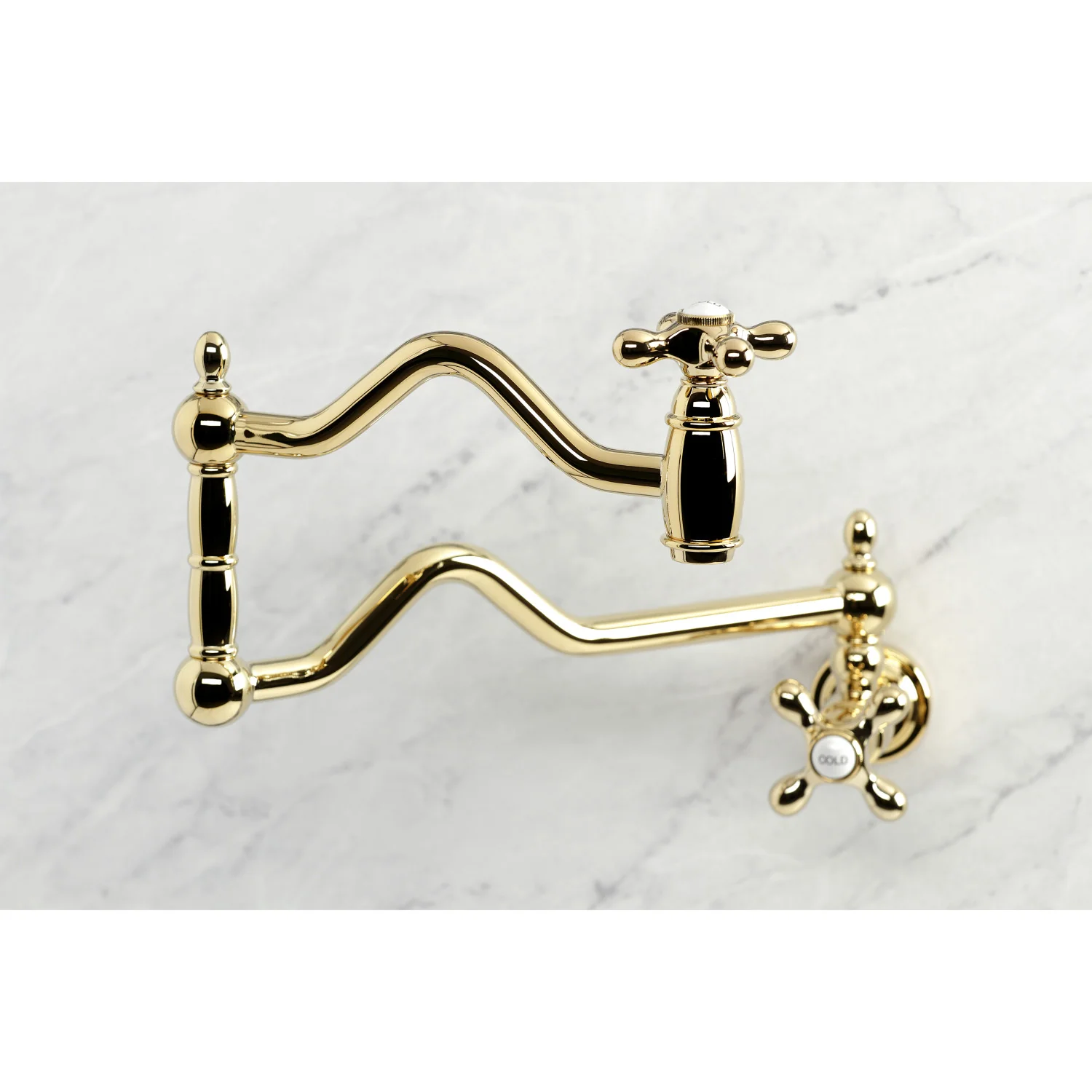 Kingston Heirloom KS2102AX - Heritage Two-Handle 1-Hole Wall Mount Pot Filler Faucet, Polished Brass - Image 4
