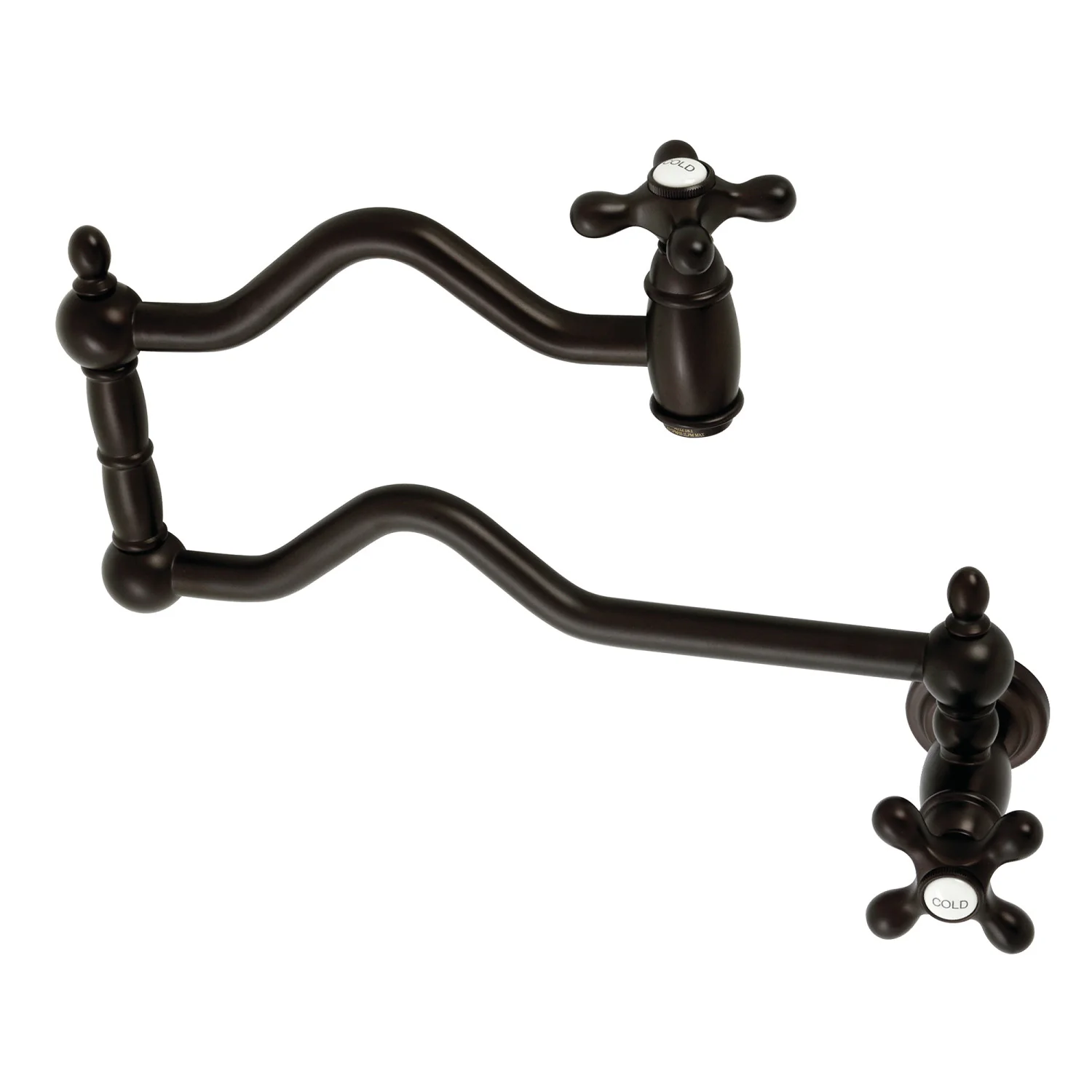 Kingston Heirloom KS2105AX - Heritage Two-Handle 1-Hole Wall Mount Pot Filler Faucet, Oil Rubbed Bronze