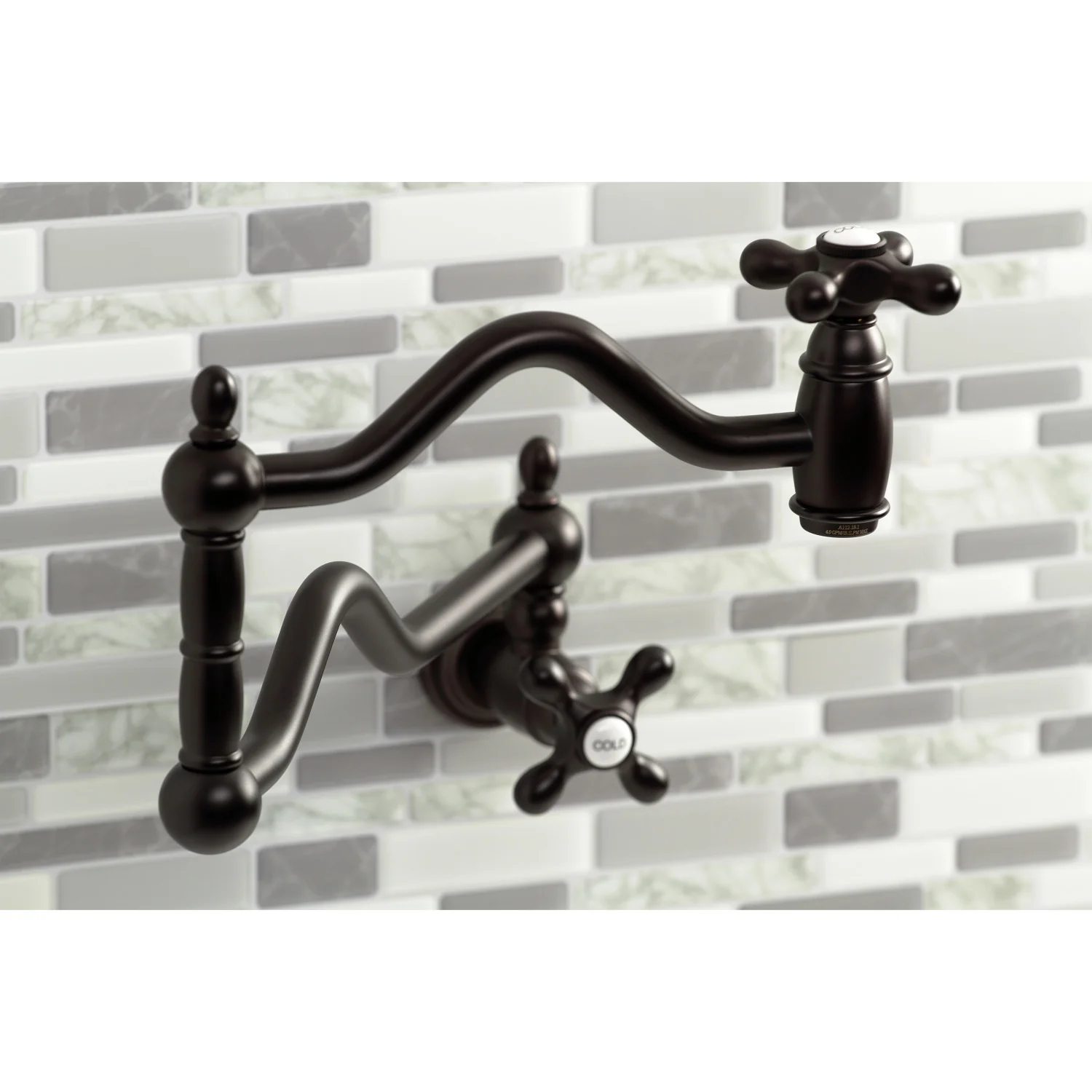 Kingston Heirloom KS2105AX - Heritage Two-Handle 1-Hole Wall Mount Pot Filler Faucet, Oil Rubbed Bronze - Image 3