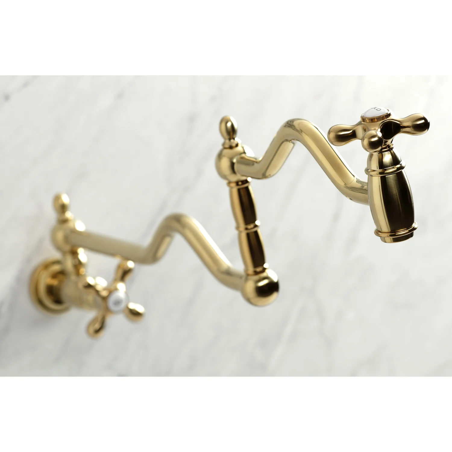 Kingston Heirloom KS2107AX - Heritage Two-Handle 1-Hole Wall Mount Pot Filler Faucet, Brushed Brass - Image 2