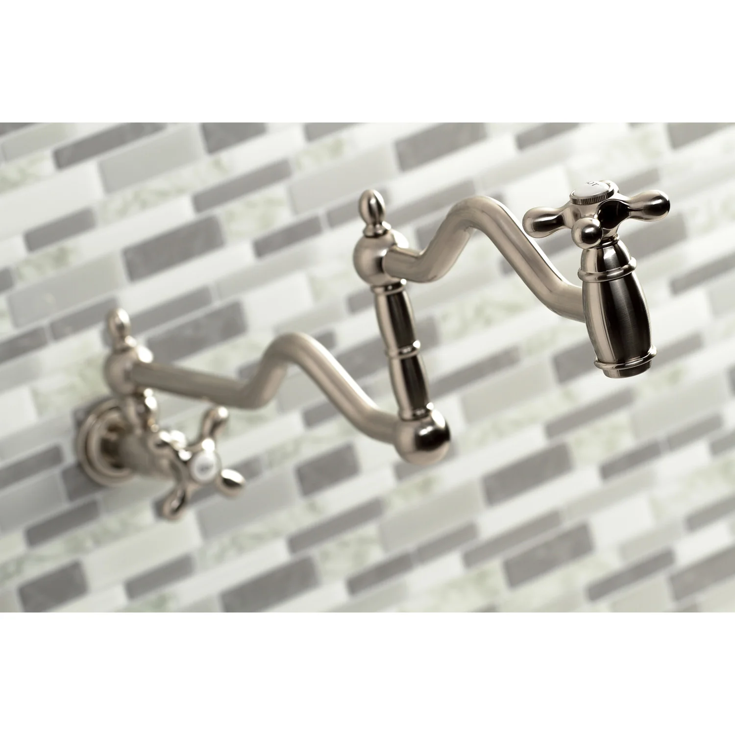Kingston Heirloom KS2108AX - Heritage Two-Handle 1-Hole Wall Mount Pot Filler Faucet, Brushed Nickel - Image 2