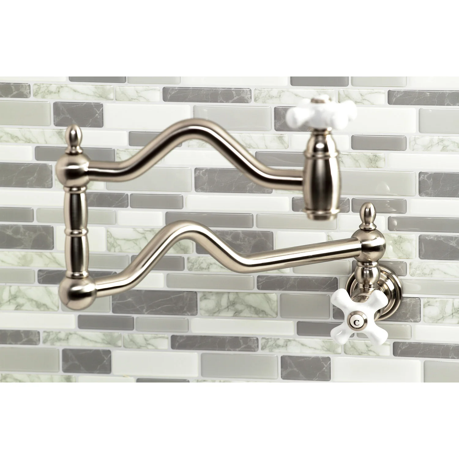 Kingston Heirloom KS2108PX - Heritage Two-Handle 1-Hole Wall Mount Pot Filler Faucet, Brushed Nickel - Image 4