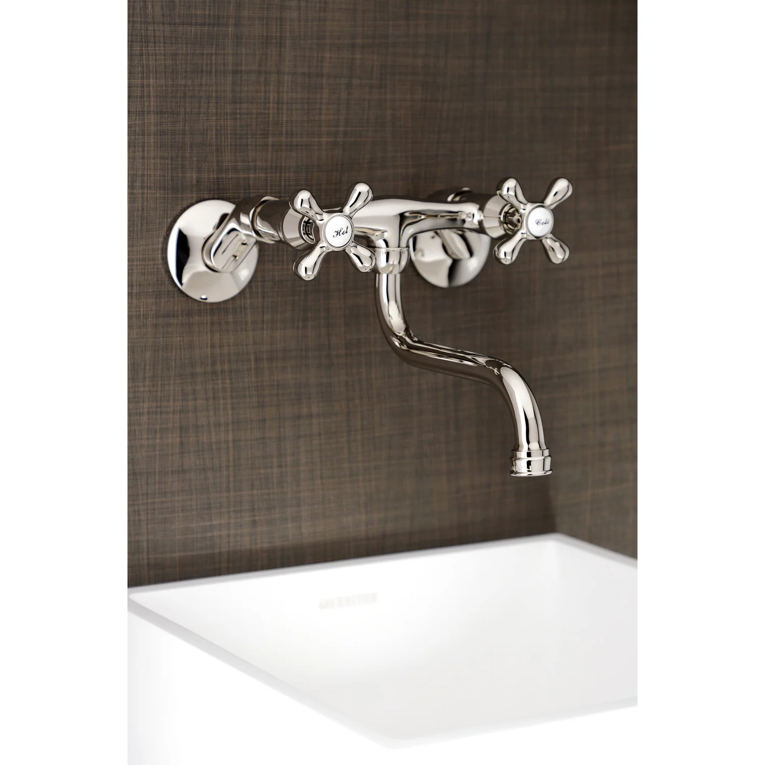 Kingston Heirloom KS216PN - Kingston Double-Handle 2-Hole Wall Mount Bathroom Faucet, Polished Nickel - Image 3
