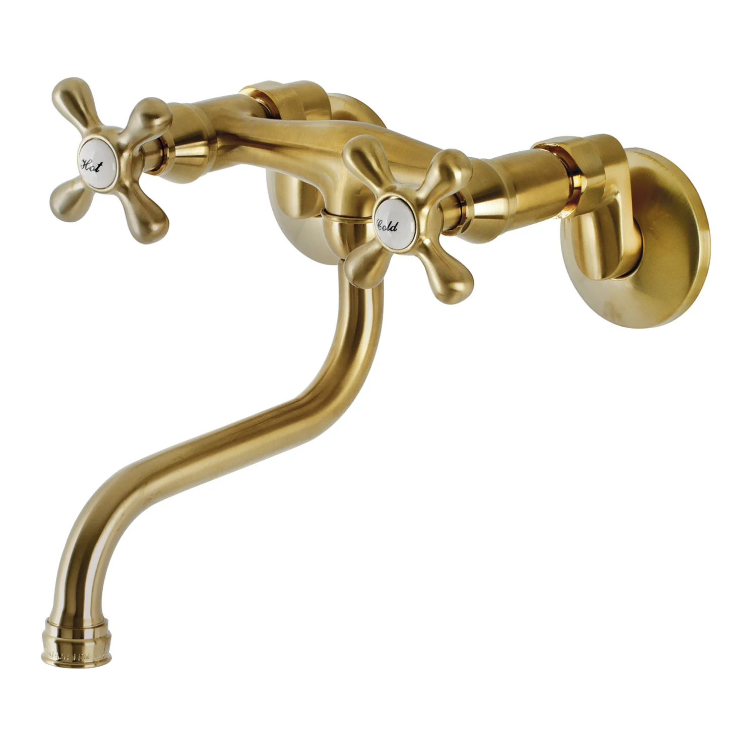 Kingston Heirloom KS216SB - Kingston Double-Handle 2-Hole Wall Mount Bathroom Faucet, Brushed Brass