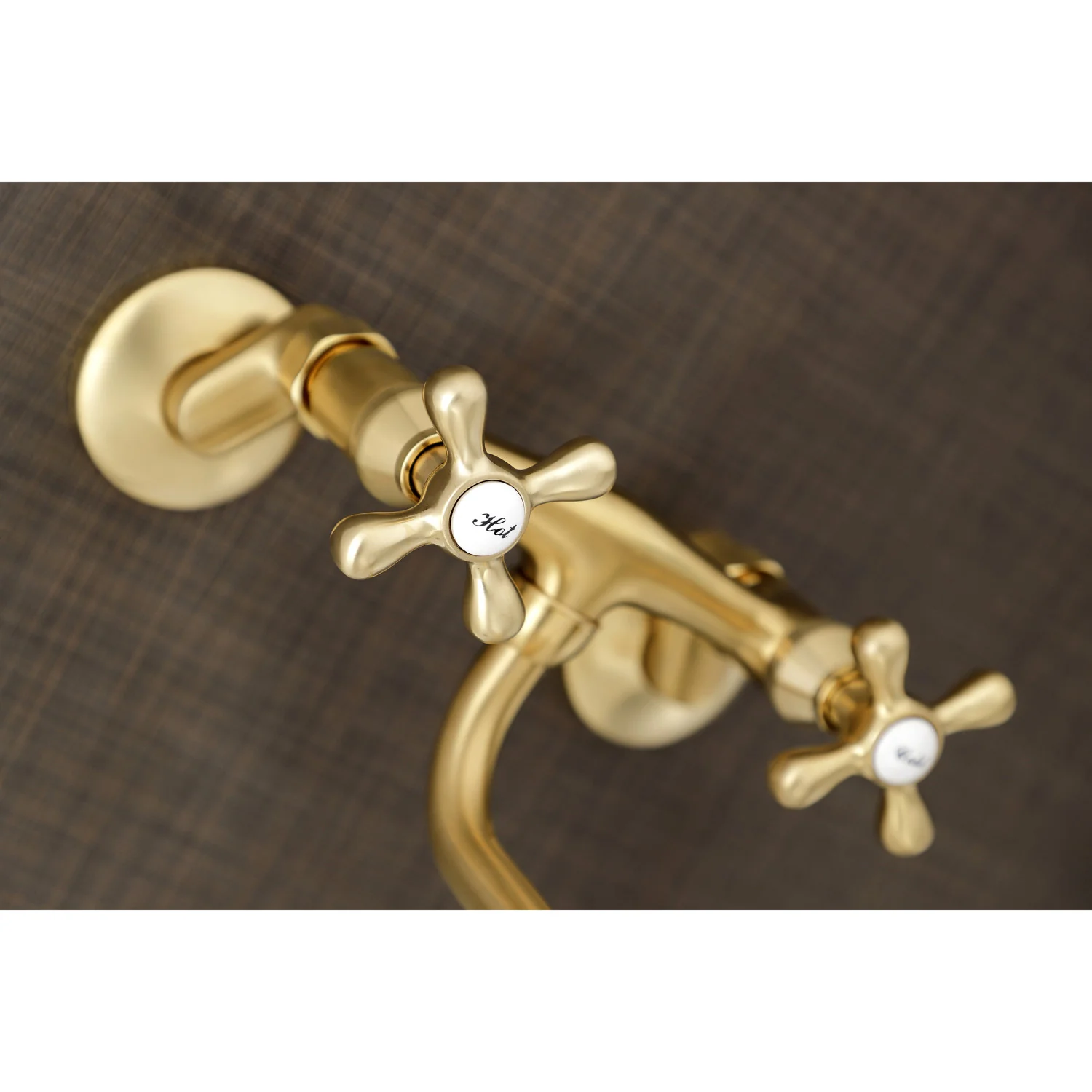 Kingston Heirloom KS216SB - Kingston Double-Handle 2-Hole Wall Mount Bathroom Faucet, Brushed Brass - Image 2