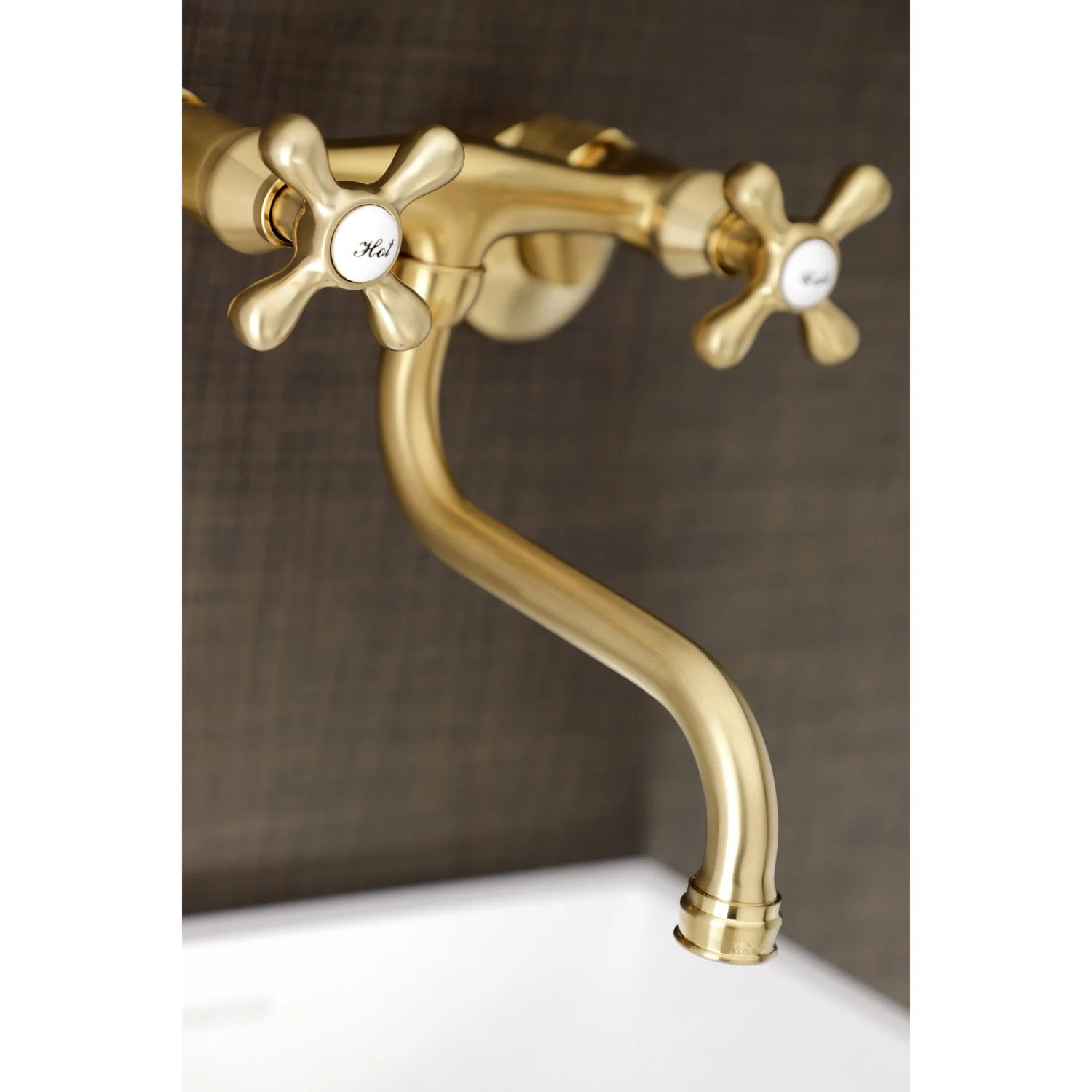 Kingston Heirloom KS216SB - Kingston Double-Handle 2-Hole Wall Mount Bathroom Faucet, Brushed Brass - Image 3