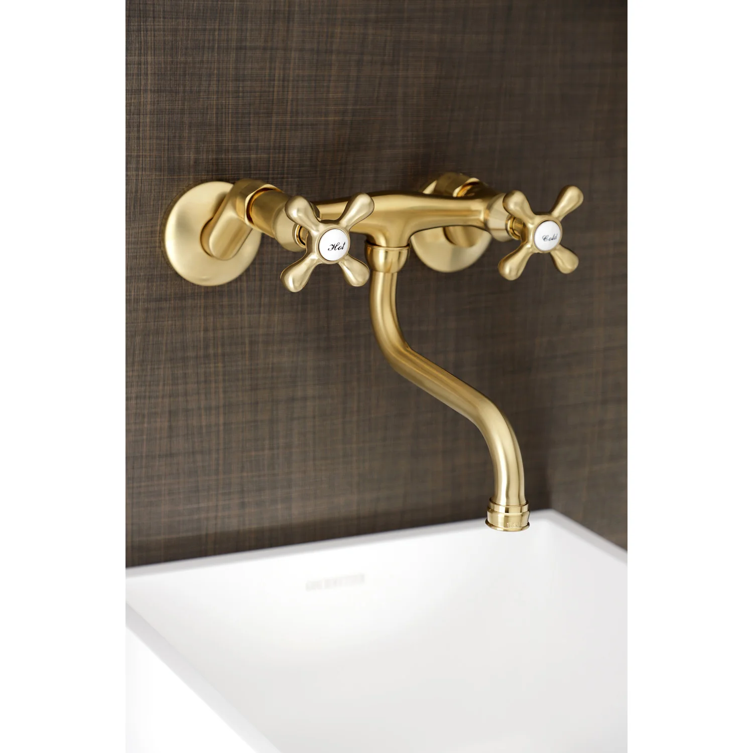 Kingston Heirloom KS216SB - Kingston Double-Handle 2-Hole Wall Mount Bathroom Faucet, Brushed Brass - Image 4