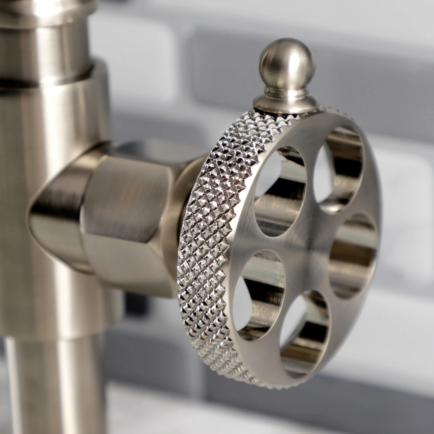 Kingston Sona KS2178RKX - Webb Two-Handle 2-Hole Deck Mount Bridge Bathroom Faucet with Knurled Handle and Push Pop-Up Drain, Brushed Nickel - Image 7