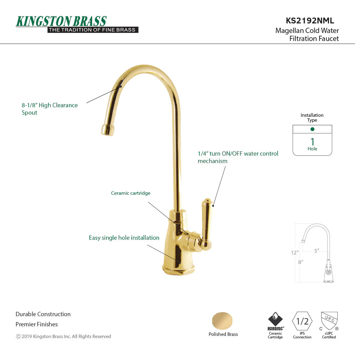 Kingston Tulare KS2192NML - Magellan Single-Handle 1-Hole Deck Mount Water Filtration Faucet, Polished Brass - Image 2