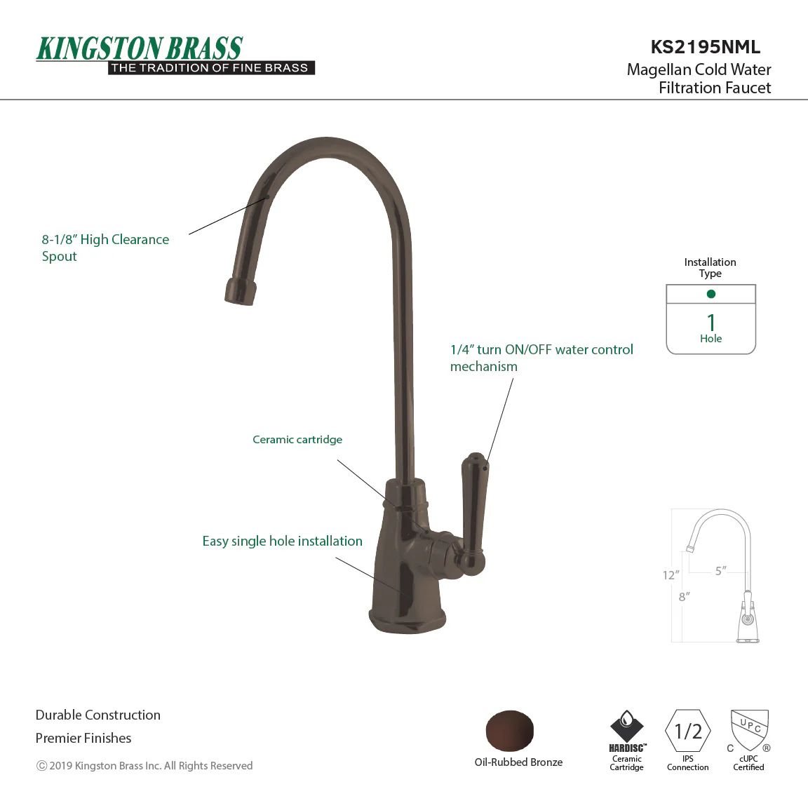 Kingston Tulare KS2195NML - Magellan Single-Handle 1-Hole Deck Mount Water Filtration Faucet, Oil Rubbed Bronze - Image 6