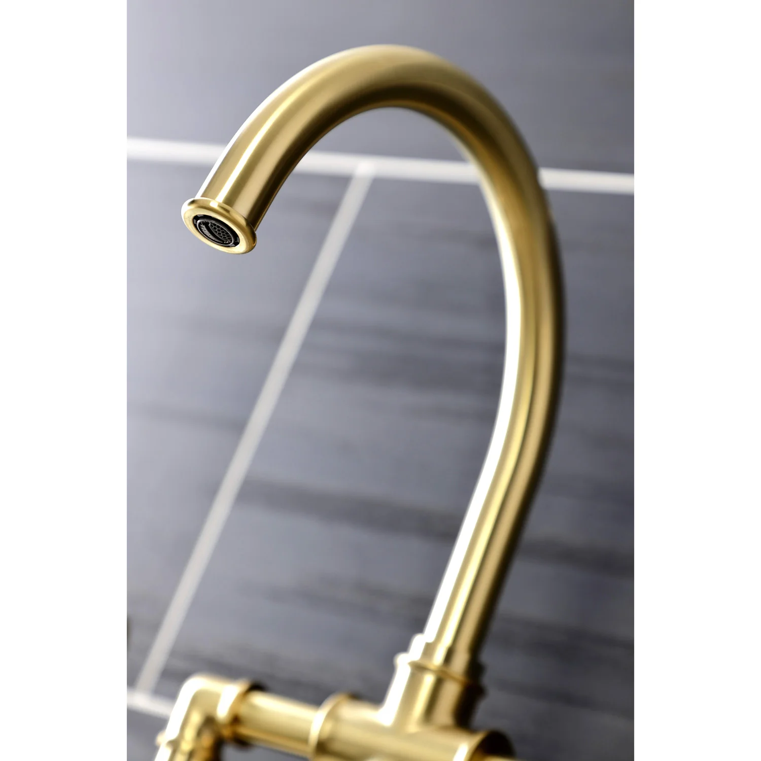 Kingston Sona KS2337RX - Belknap Two-Handle 4-Hole Deck Mount Industrial Style Bridge Kitchen Faucet with Brass Sprayer, Brushed Brass - Image 2