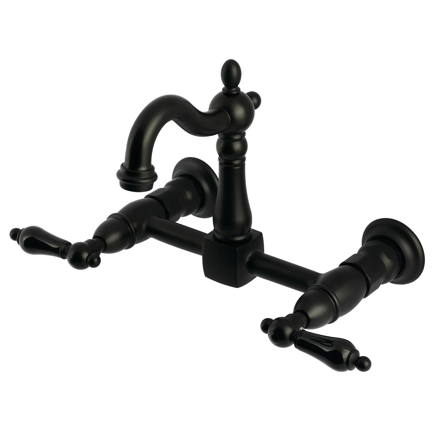 Kingston Heirloom KS2440PKL - Duchess Two-Handle 2-Hole Wall Mount Bridge Kitchen Faucet, Matte Black