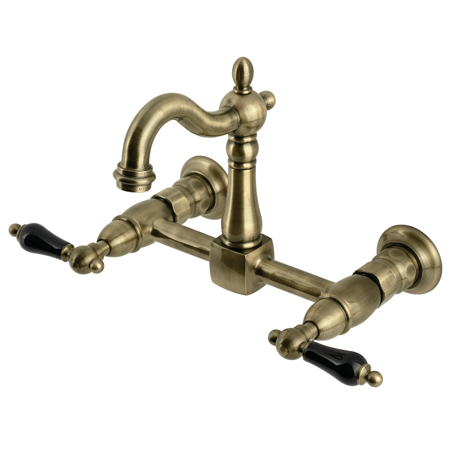 Kingston Heirloom KS2443PKL - Duchess Two-Handle 2-Hole Wall Mount Bridge Kitchen Faucet, Antique Brass