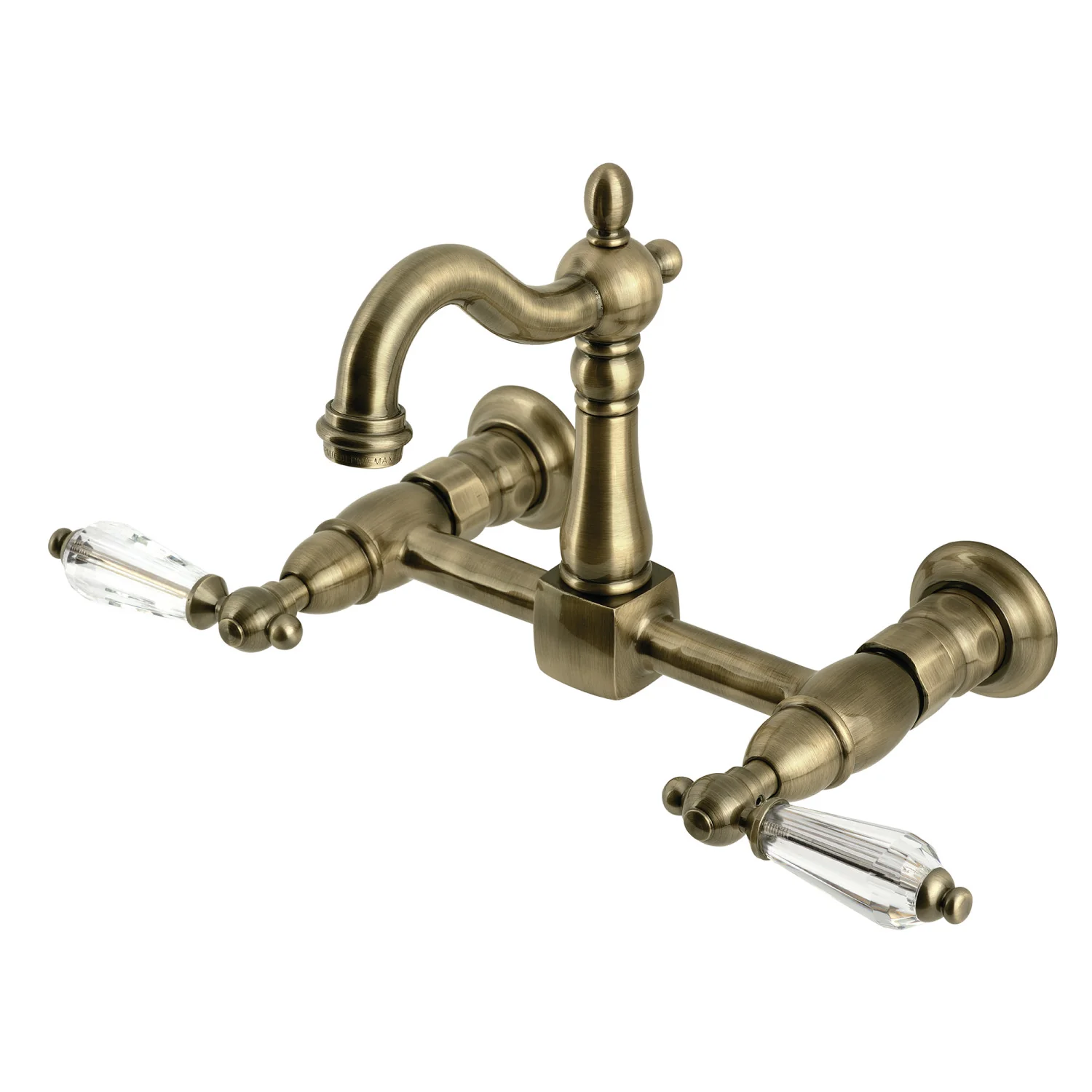 Kingston Heirloom KS2443WLL - Willshire Two-Handle Wall Mount Bridge Kitchen Faucet, Antique Brass