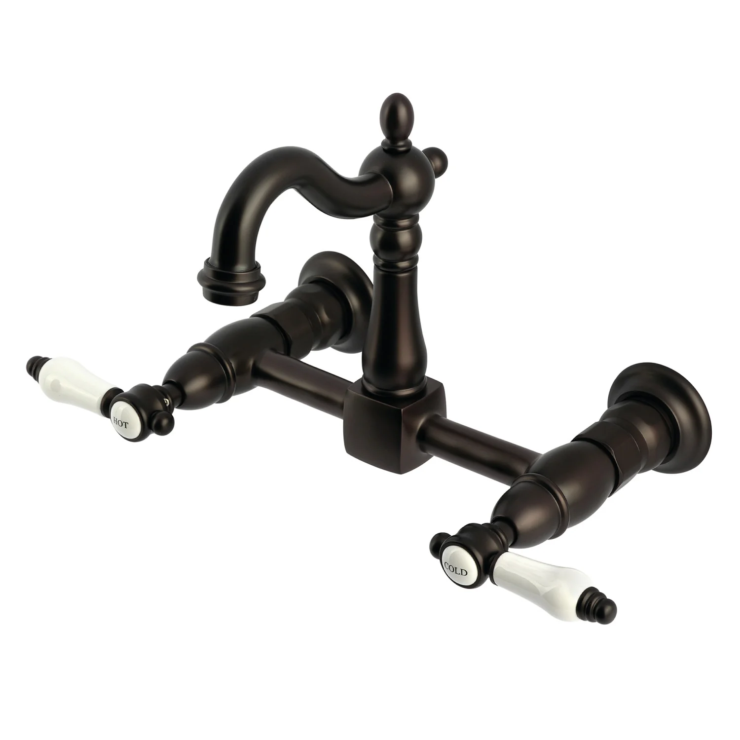 Kingston Heirloom KS2445BPL - Bel-Air Two-Handle 2-Hole Wall Mount Bridge Kitchen Faucet, Oil Rubbed Bronze