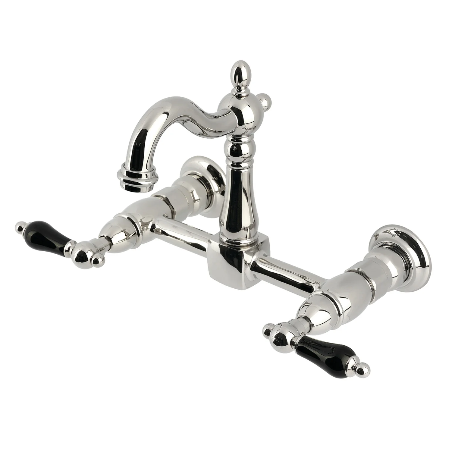 Kingston Heirloom KS2446PKL - Duchess Two-Handle 2-Hole Wall Mount Bridge Kitchen Faucet, Polished Nickel