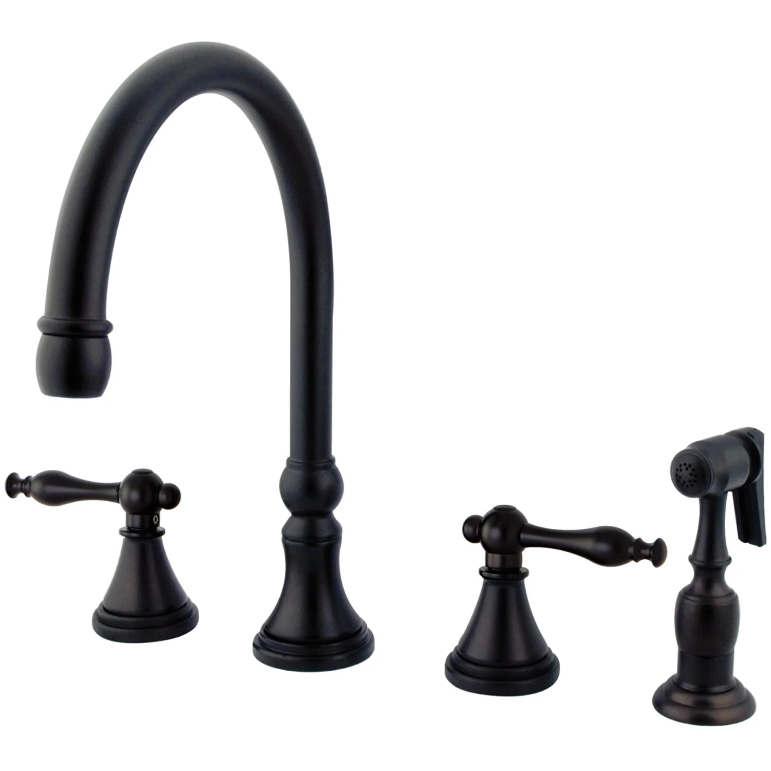 Kingston Tulare KS2795NLBS - Governor Double-Handle 4-Hole Widespread Kitchen Faucet with Brass Sprayer, Oil Rubbed Bronze