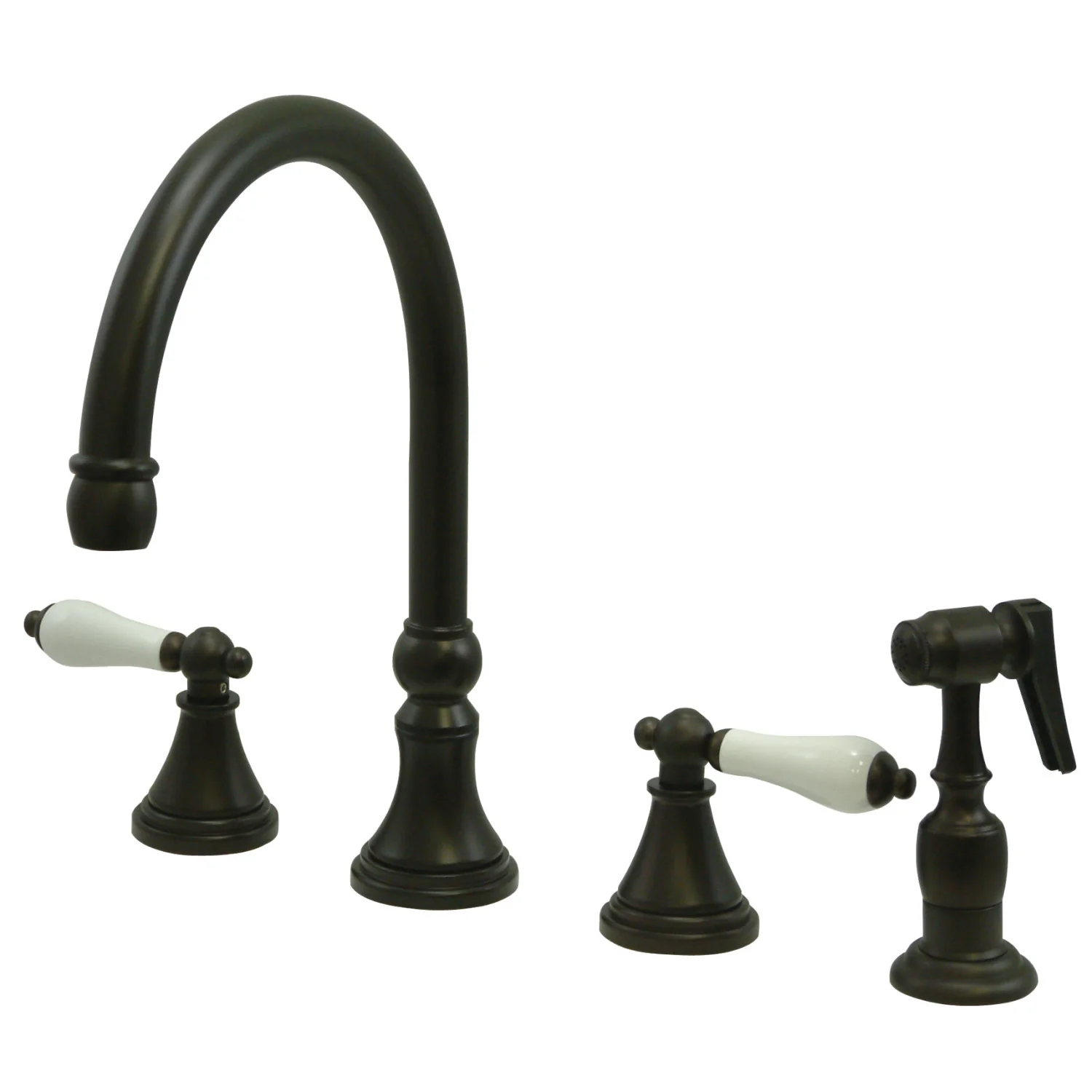 Kingston Tulare KS2795PLBS - Governor Double-Handle 4-Hole Widespread Kitchen Faucet with Brass Sprayer, Oil Rubbed Bronze