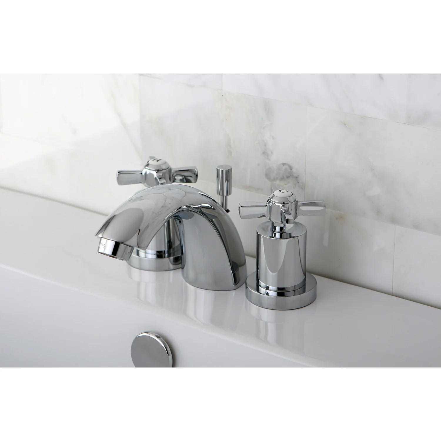 Kingston Tulare KS2951ZX - Millennium Two-Handle 3-Hole Deck Mount Mini-Widespread Bathroom Faucet with Brass Pop-Up, Polished Chrome - Image 9