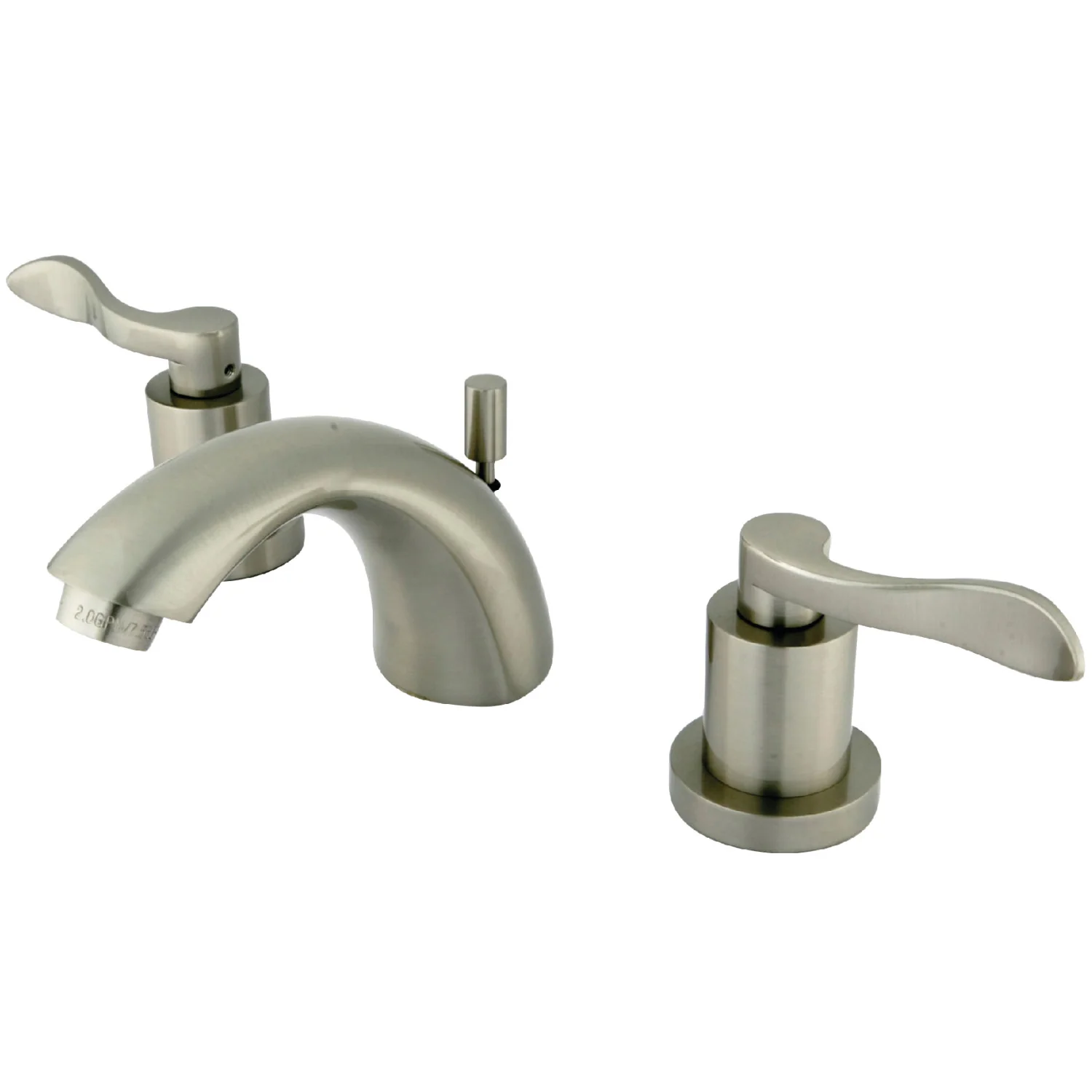 Kingston Tulare KS2958DFL Two-Handle 3-Hole Deck Mount Mini-Widespread Bathroom Faucet with Brass Pop-Up, Brushed Nickel