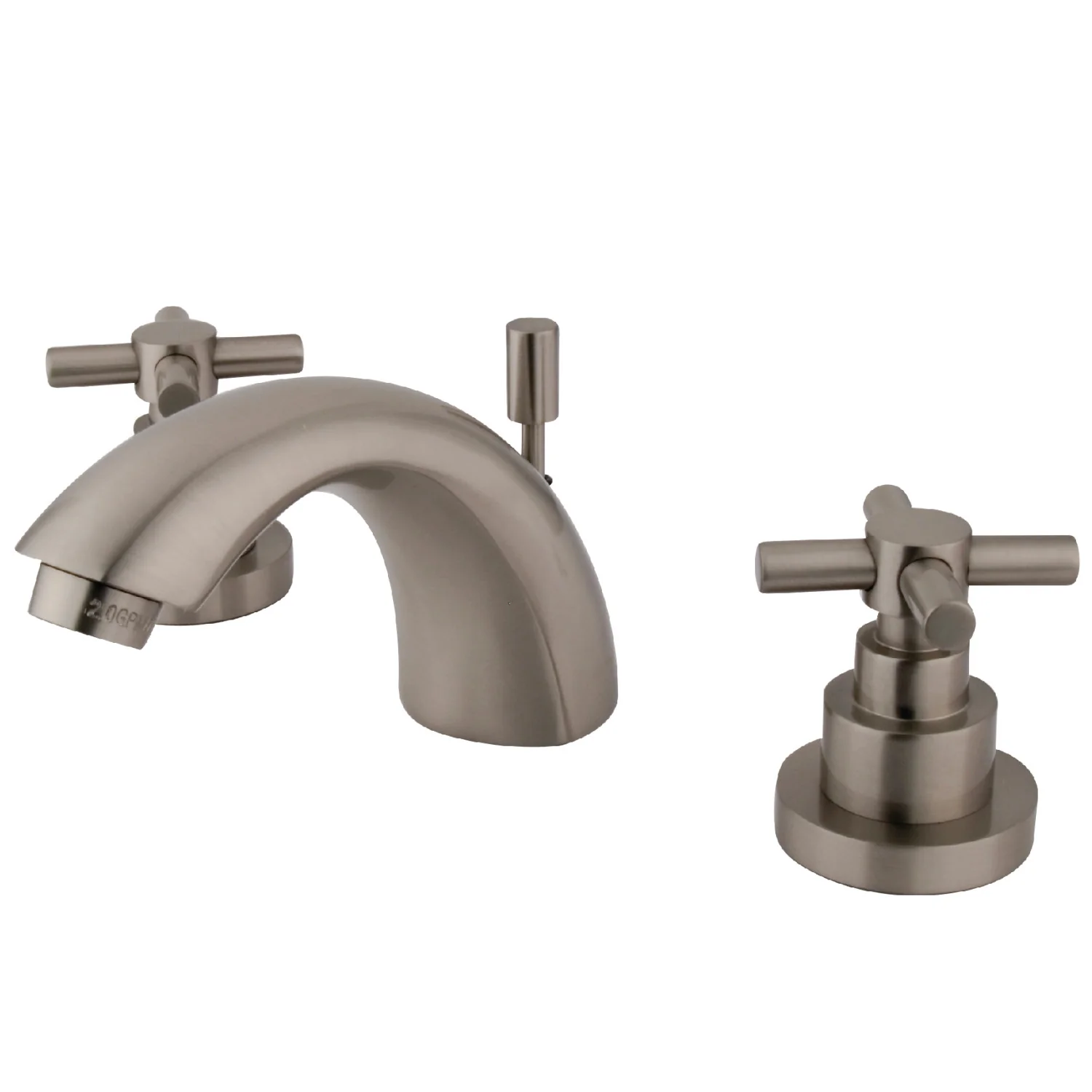Kingston Tulare KS2958EX Two-Handle 3-Hole Deck Mount Mini-Widespread Bathroom Faucet with Brass Pop-Up, Brushed Nickel