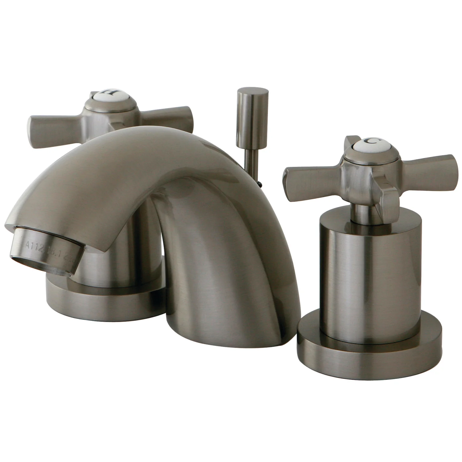 Kingston Tulare KS2958ZX - Millennium Two-Handle 3-Hole Deck Mount Mini-Widespread Bathroom Faucet with Brass Pop-Up, Brushed Nickel