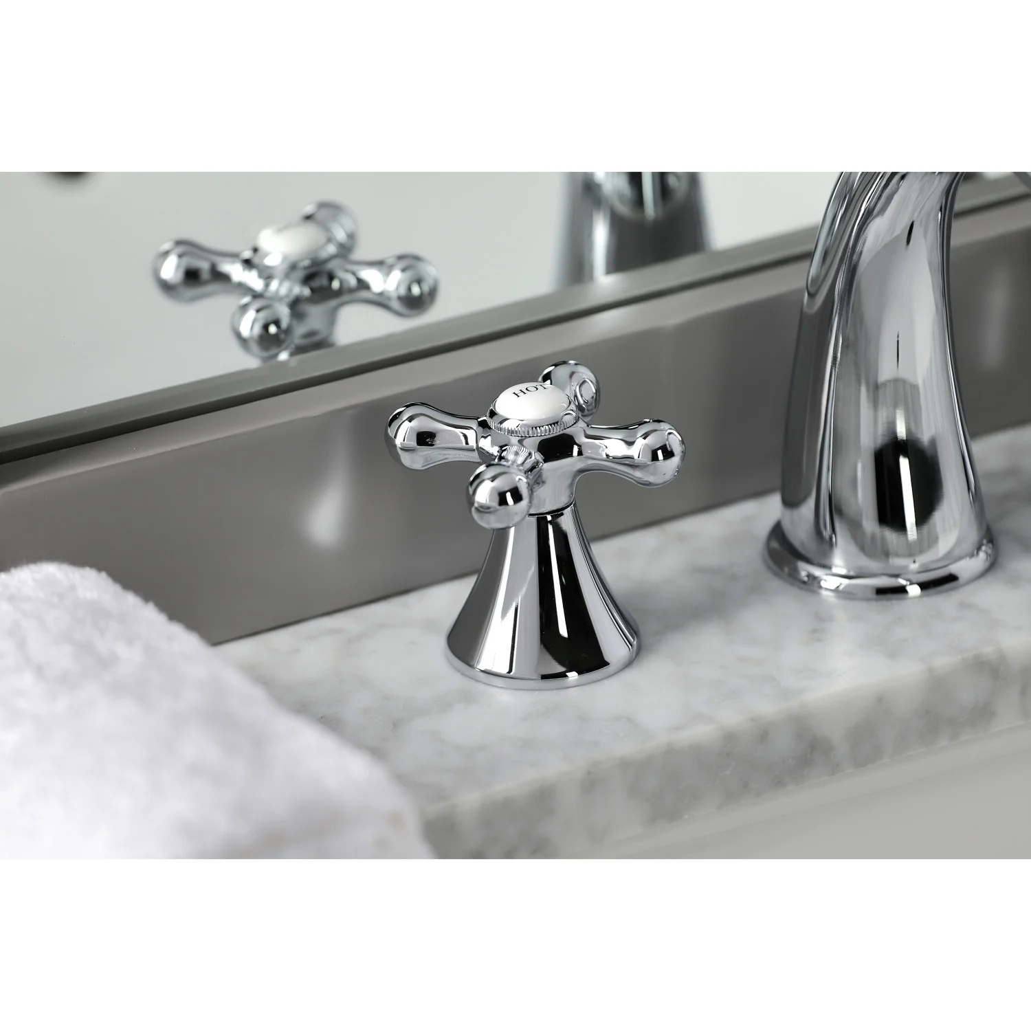 Kingston Tulare KS2971AX - Naples Two-Handle 3-Hole Deck Mount Widespread Bathroom Faucet with Brass Pop-Up, Polished Chrome - Image 2